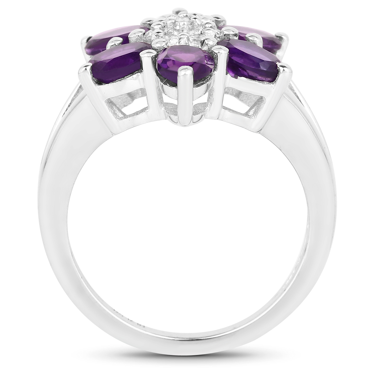 2.46 Carat Genuine Amethyst and White Topaz .925 Sterling Silver Ring