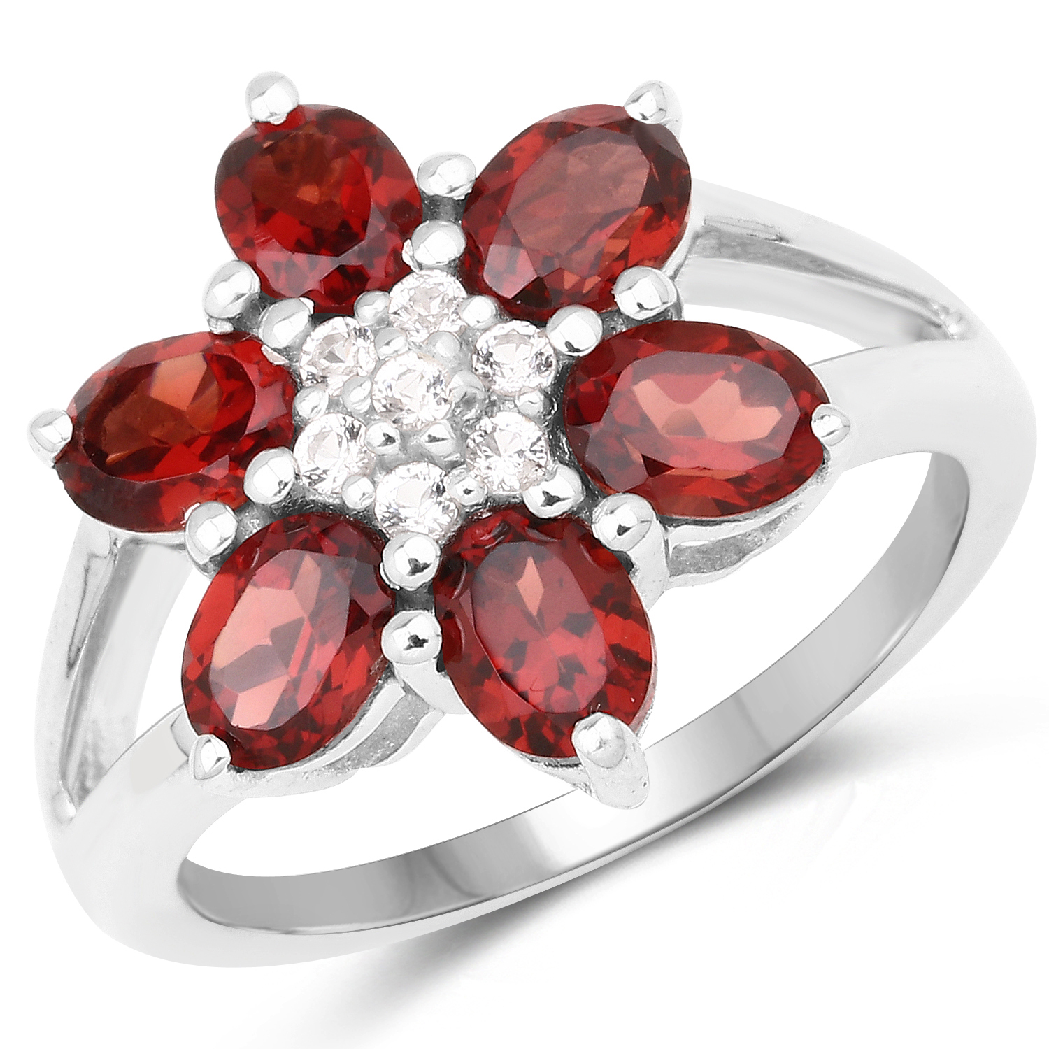 2.82 Carat Genuine Garnet and White Topaz .925 Sterling Silver Ring