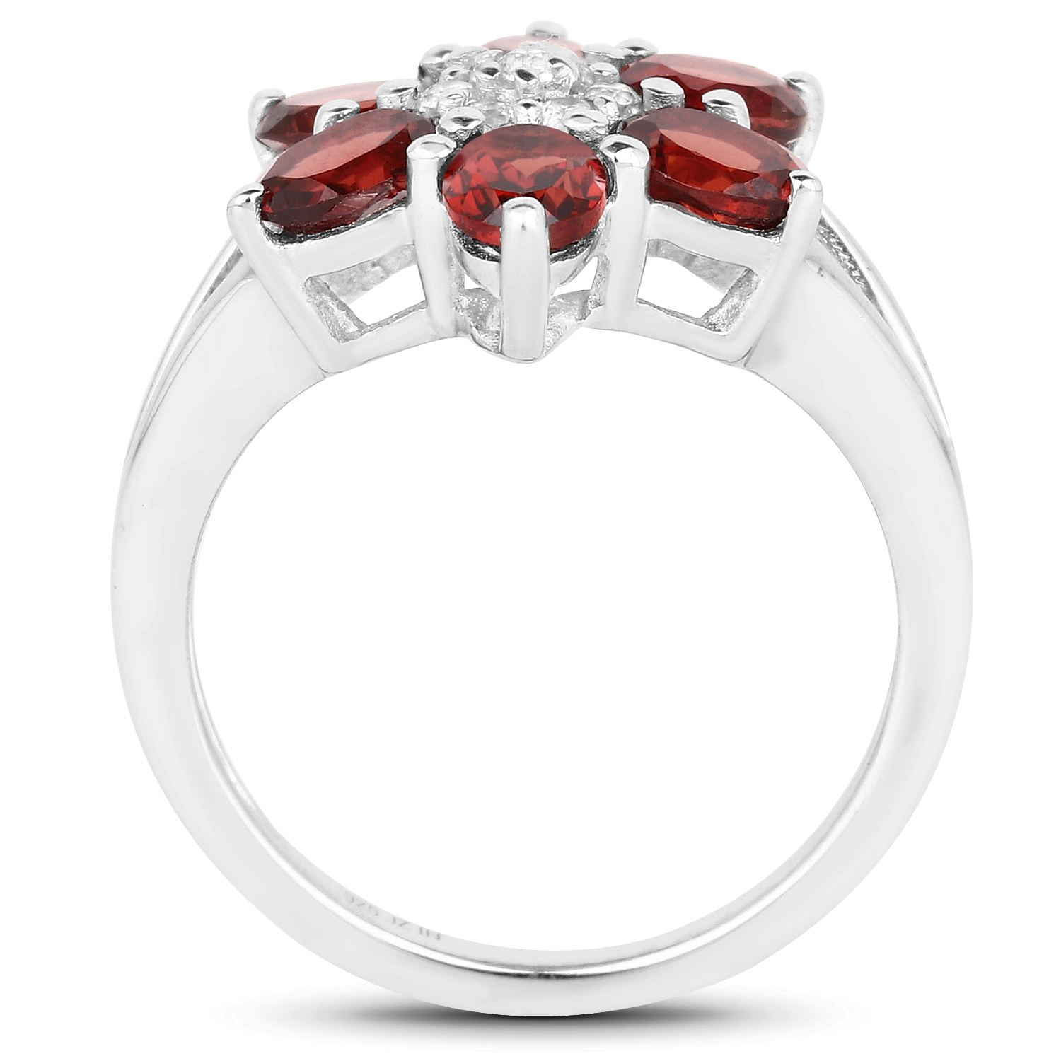 2.82 Carat Genuine Garnet and White Topaz .925 Sterling Silver Ring