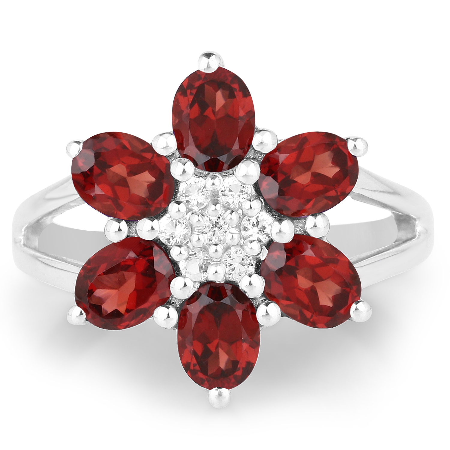 2.82 Carat Genuine Garnet and White Topaz .925 Sterling Silver Ring