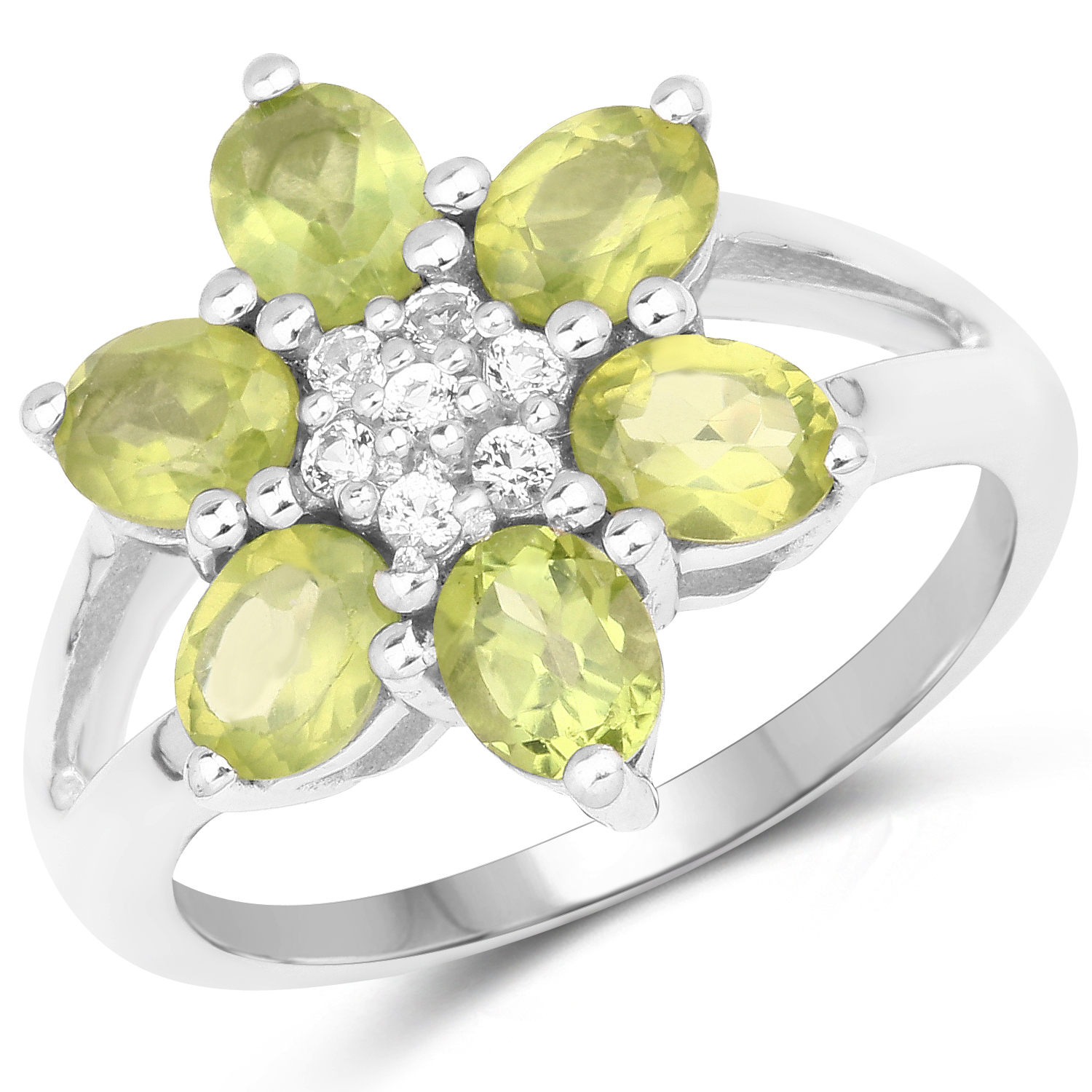 2.58 Carat Genuine Peridot and White Topaz .925 Sterling Silver Ring