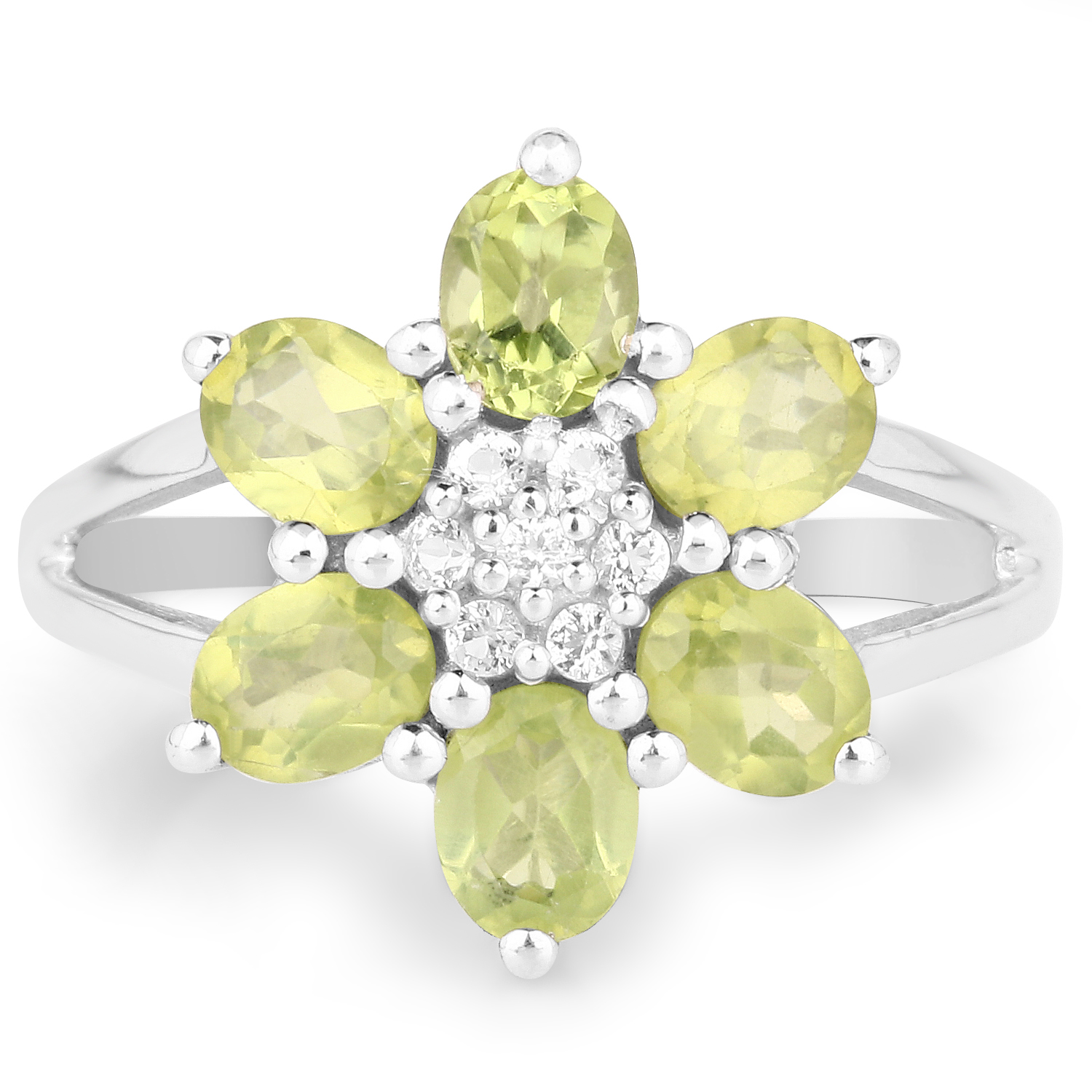 2.58 Carat Genuine Peridot and White Topaz .925 Sterling Silver Ring