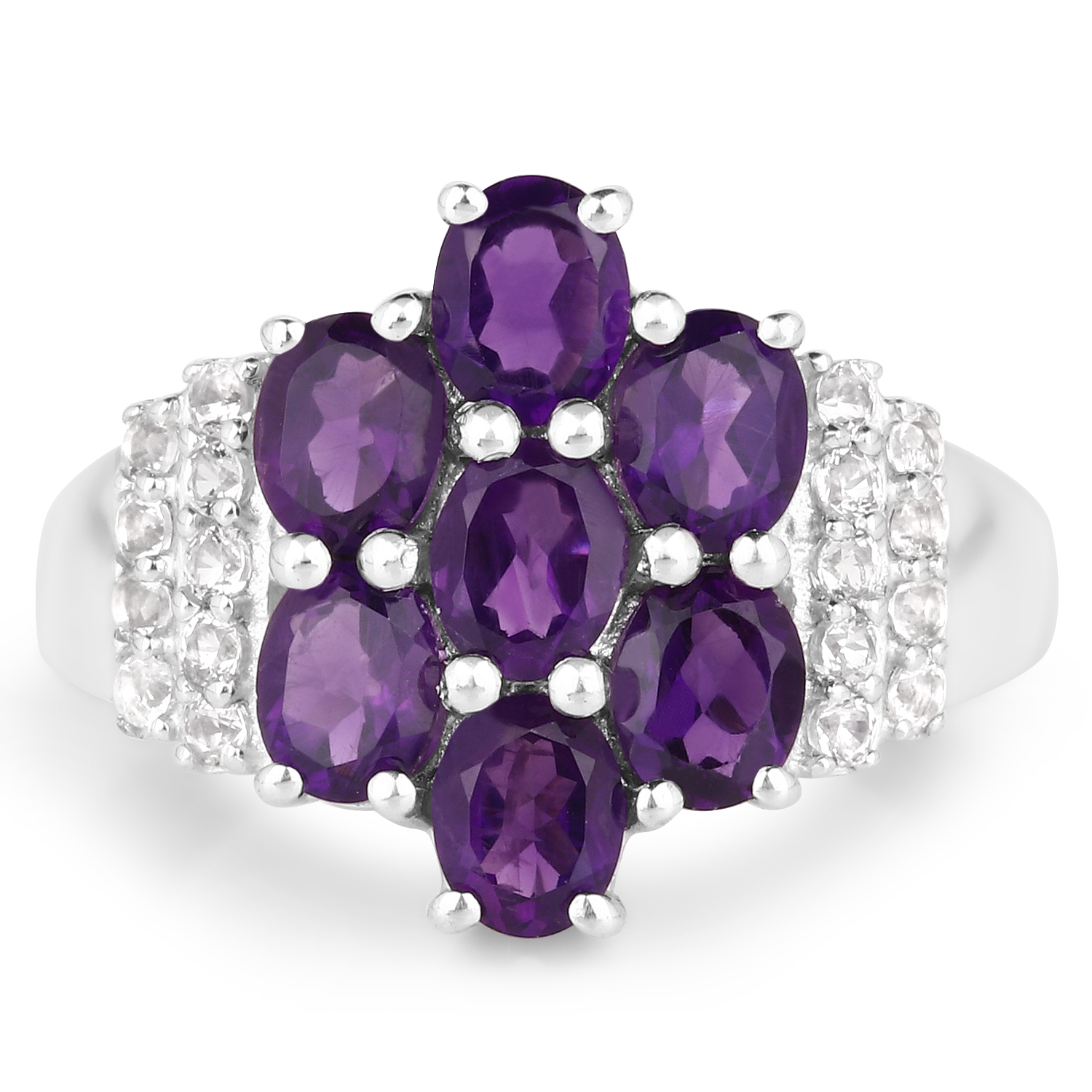 2.93 Carat Genuine Amethyst and White Topaz .925 Sterling Silver Ring