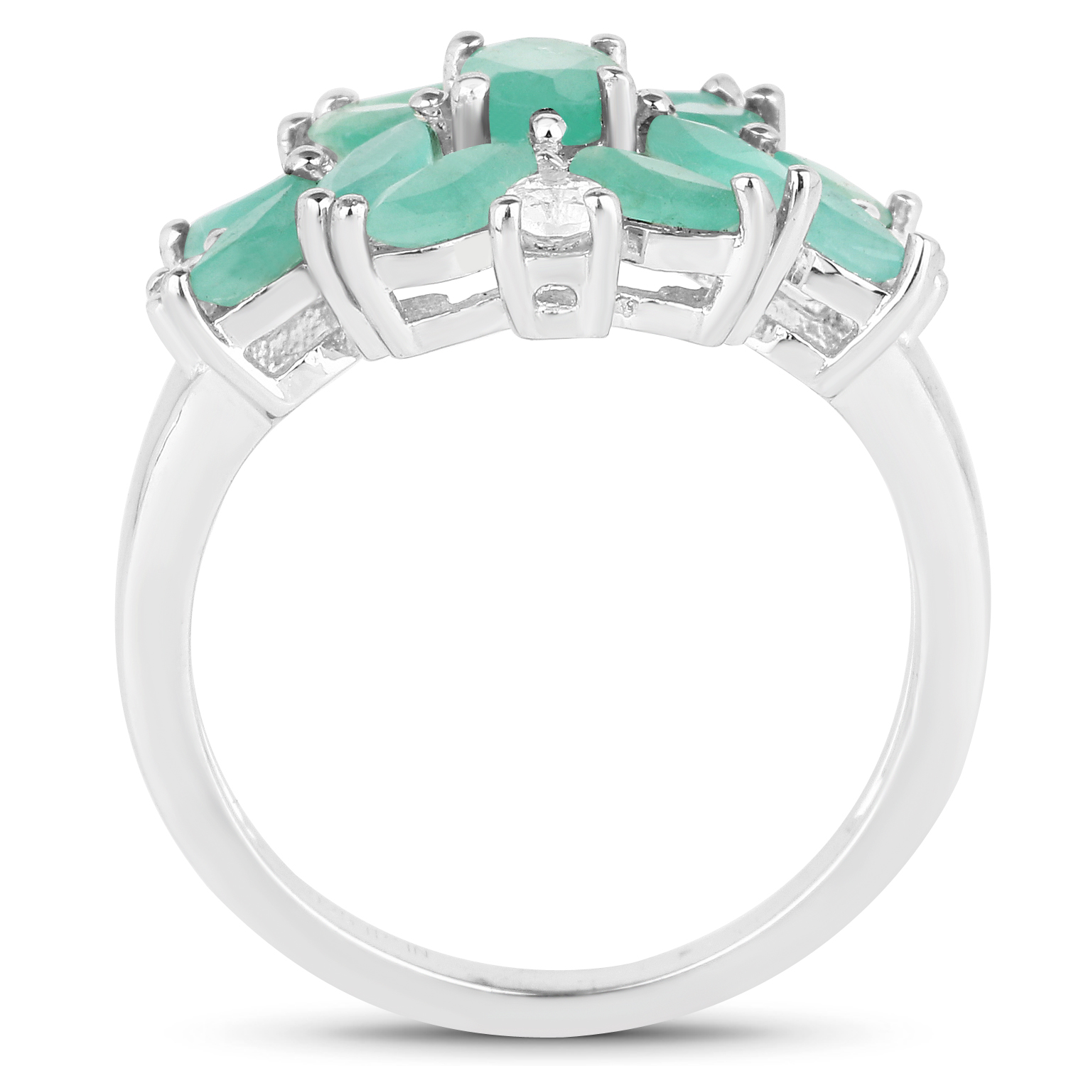 1.68 Carat Genuine Emerald and White Topaz .925 Sterling Silver Ring