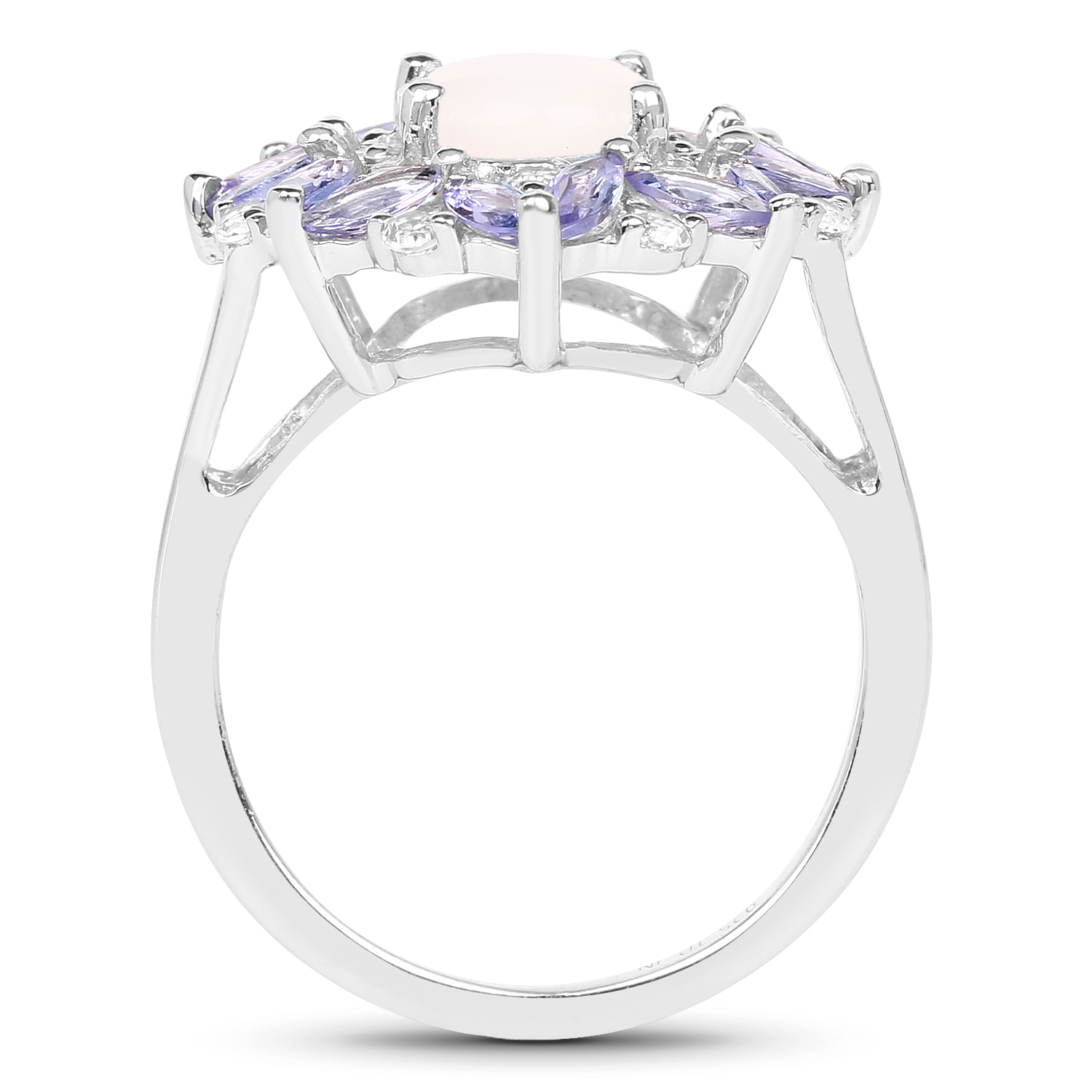 3.61 Carat Genuine Opal, Tanzanite and White Topaz .925 Sterling Silver Ring