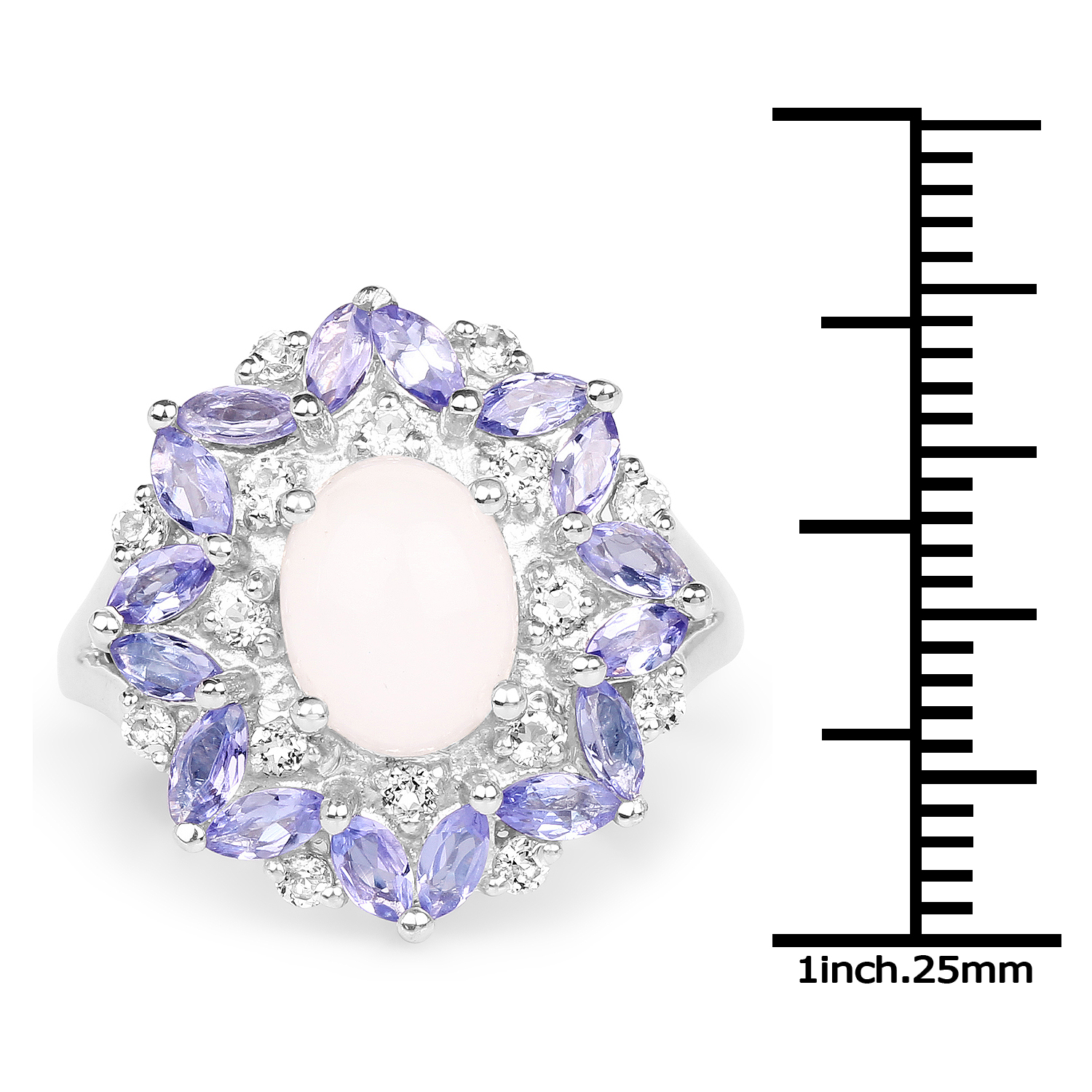 3.61 Carat Genuine Opal, Tanzanite and White Topaz .925 Sterling Silver Ring