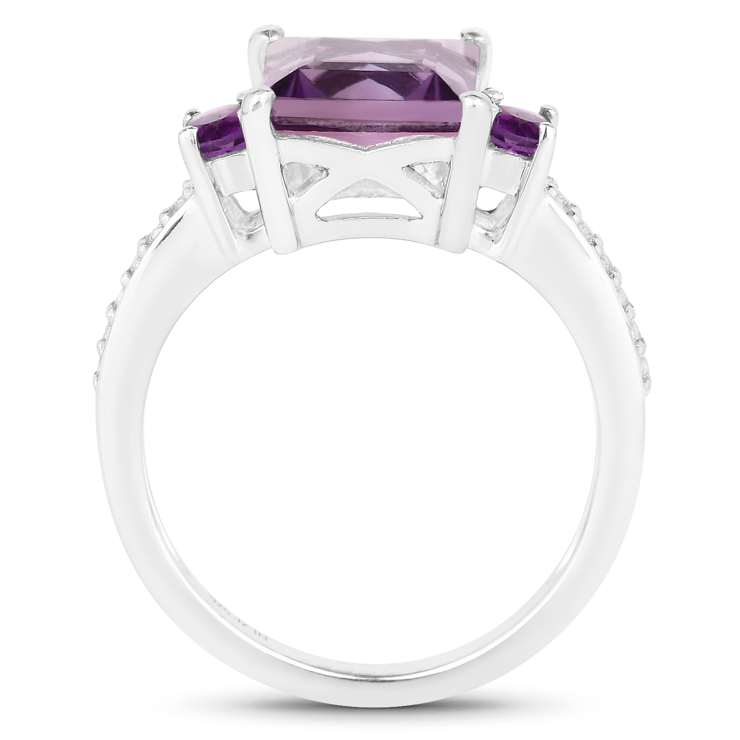 3.13 Carat Genuine Amethyst and White Topaz .925 Sterling Silver Ring