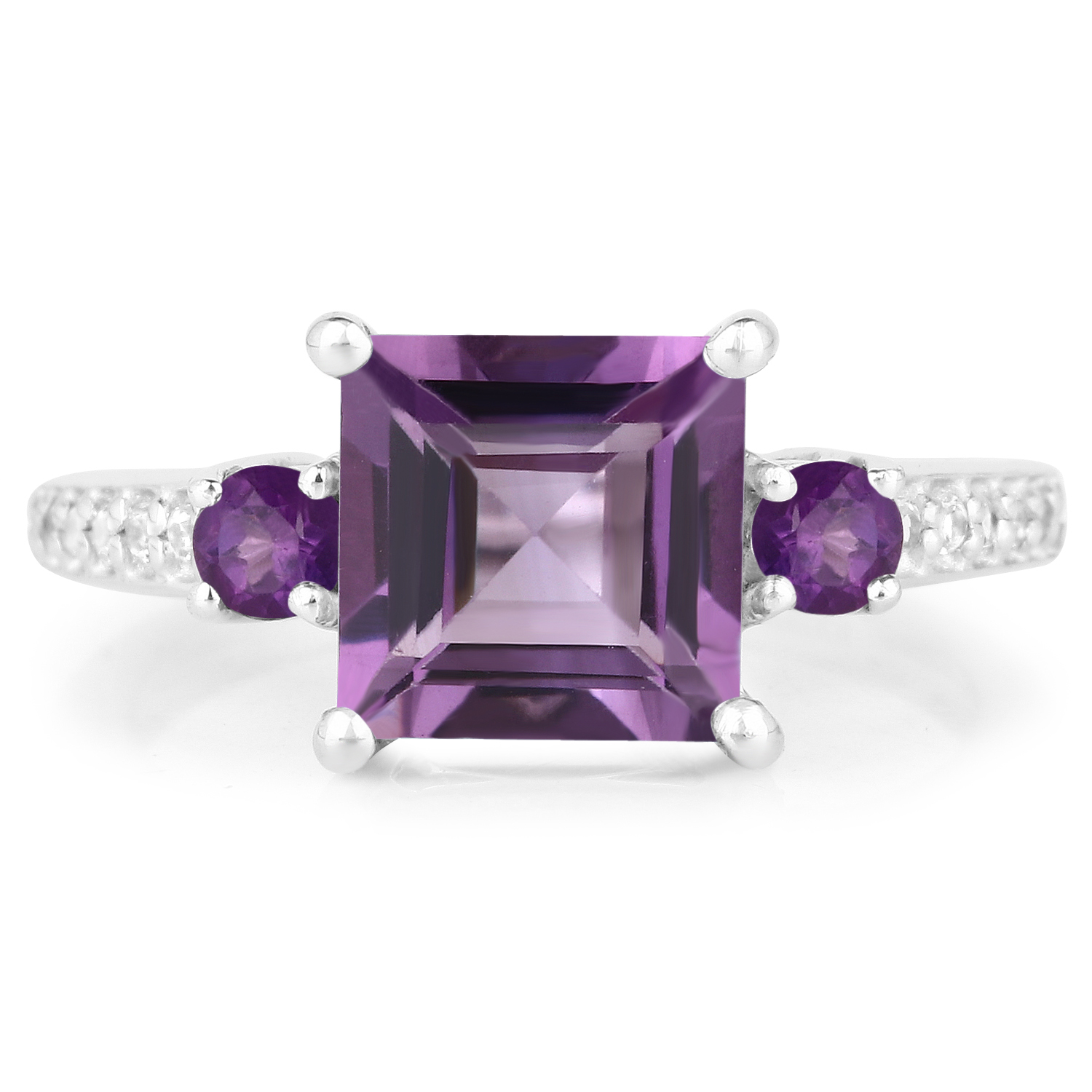 3.13 Carat Genuine Amethyst and White Topaz .925 Sterling Silver Ring
