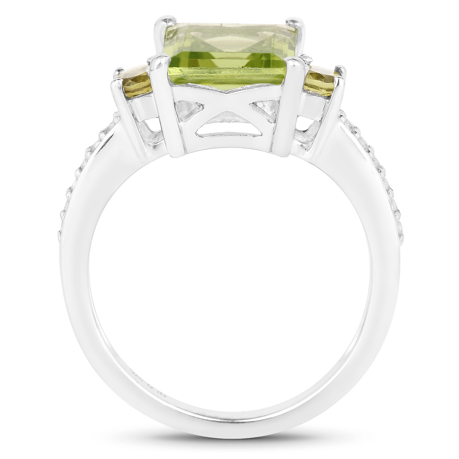 3.21 Carat Genuine Peridot and White Topaz .925 Sterling Silver Ring