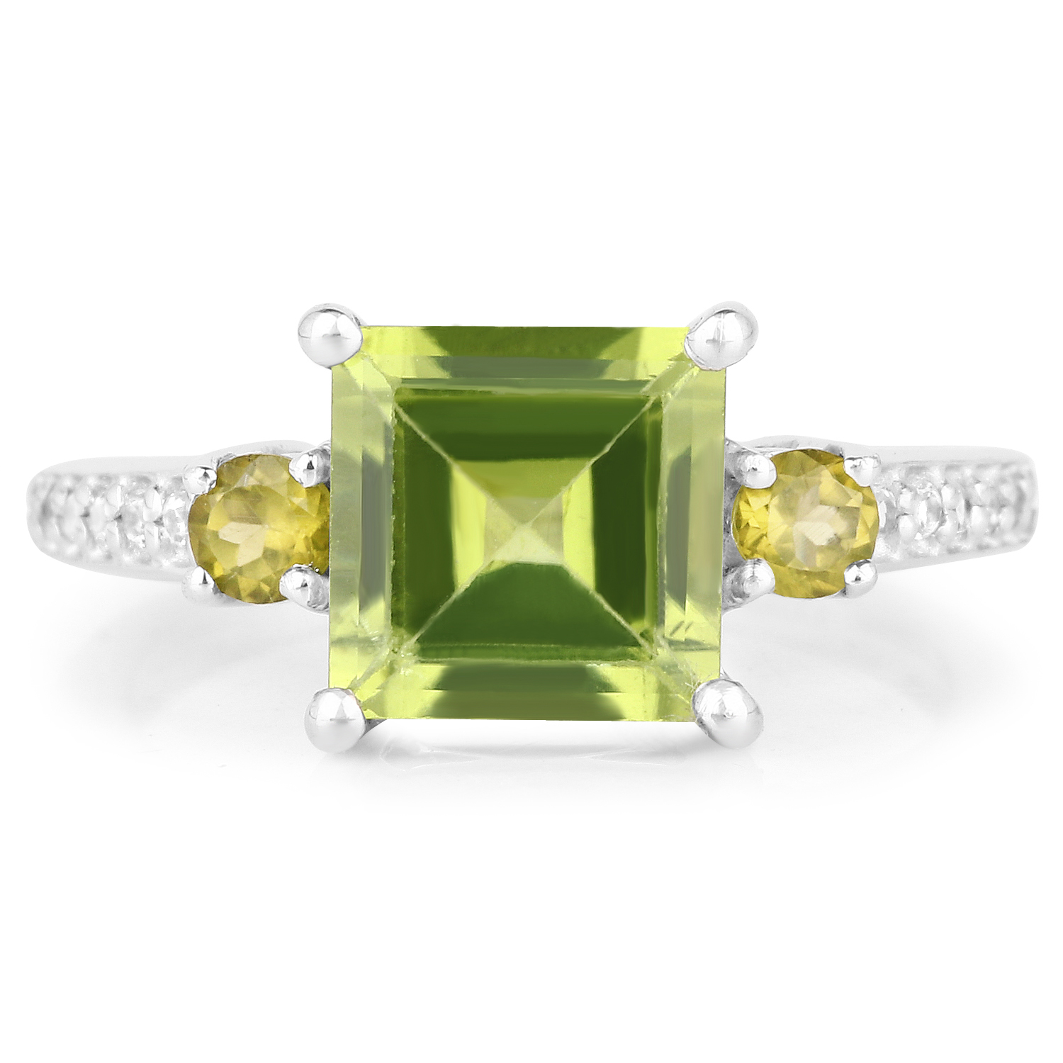 3.21 Carat Genuine Peridot and White Topaz .925 Sterling Silver Ring