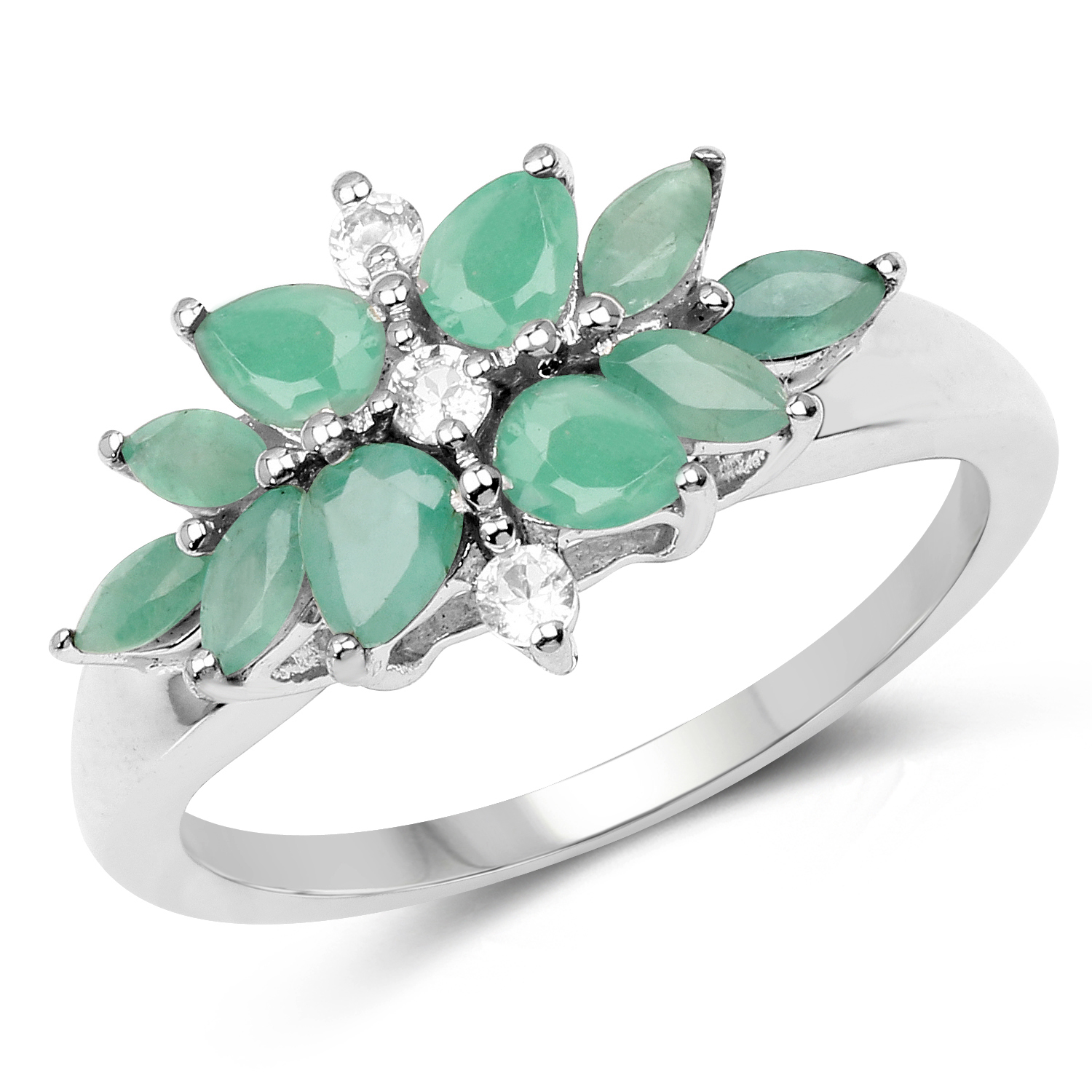 1.03 Carat Genuine Emerald and White Topaz .925 Sterling Silver Ring
