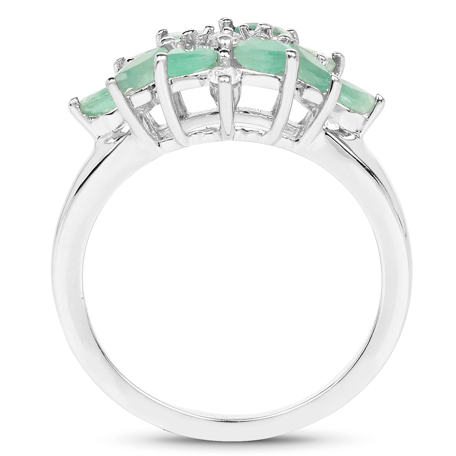 1.03 Carat Genuine Emerald and White Topaz .925 Sterling Silver Ring
