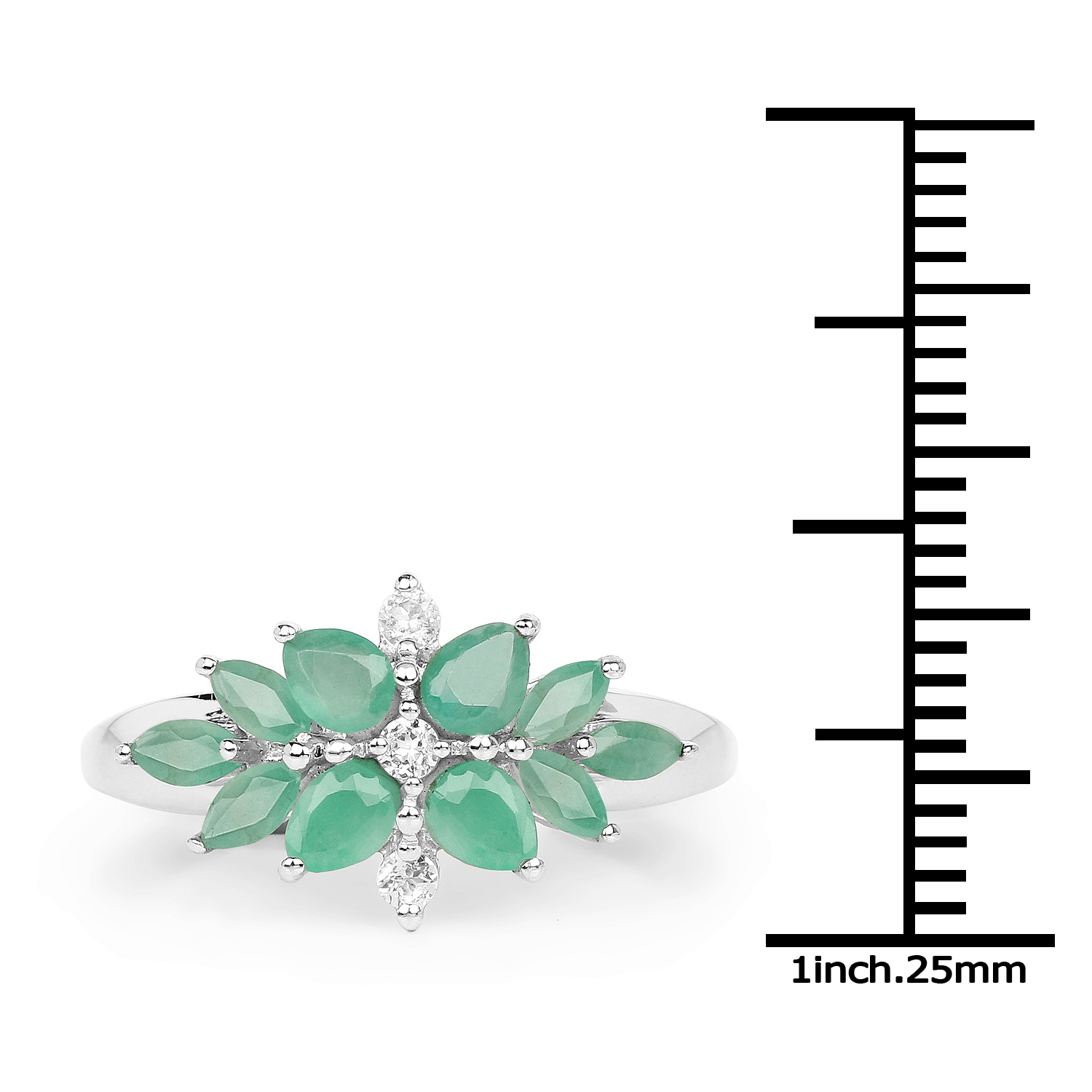 1.03 Carat Genuine Emerald and White Topaz .925 Sterling Silver Ring