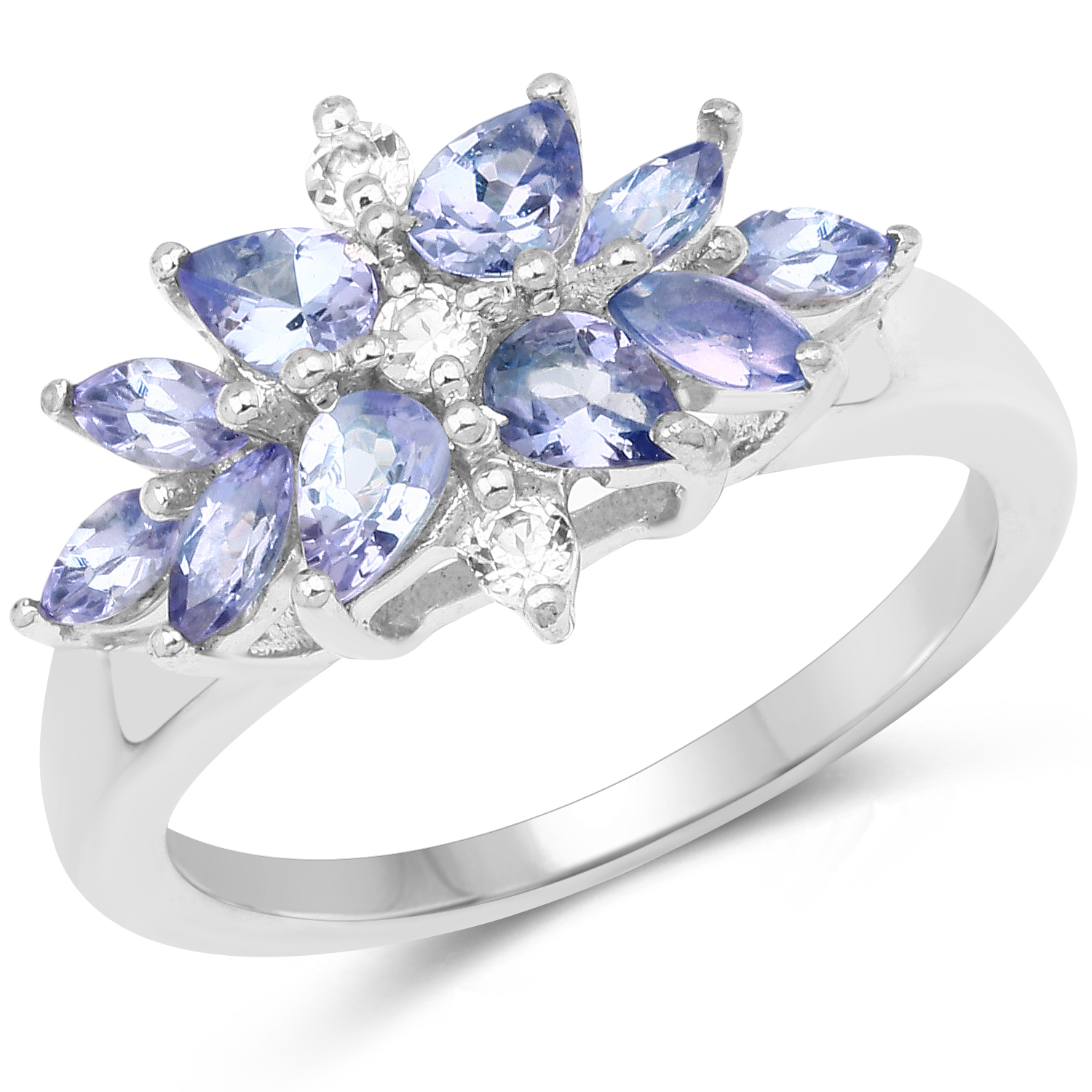 1.08 Carat Genuine Tanzanite and White Topaz .925 Sterling Silver Ring