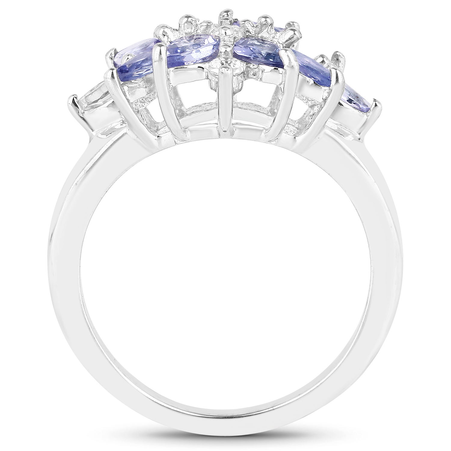 1.08 Carat Genuine Tanzanite and White Topaz .925 Sterling Silver Ring