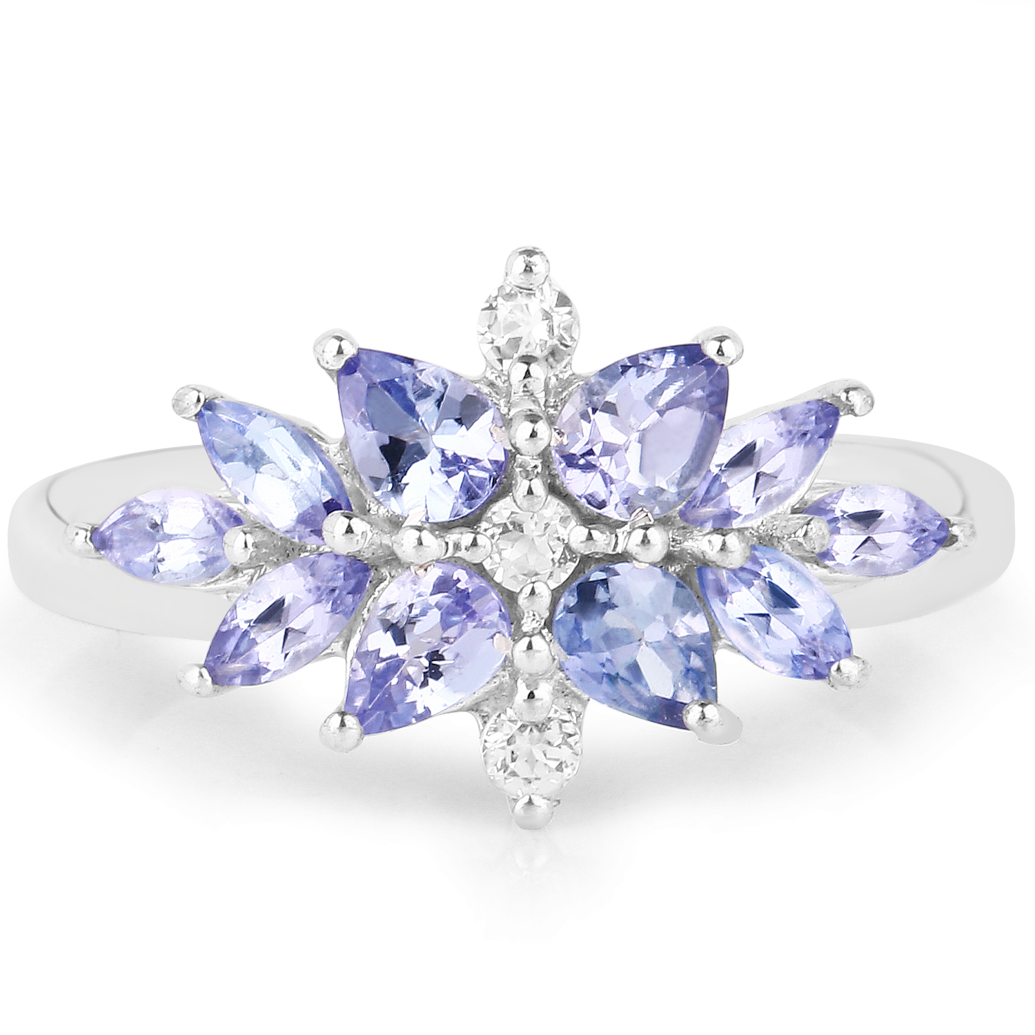 1.08 Carat Genuine Tanzanite and White Topaz .925 Sterling Silver Ring