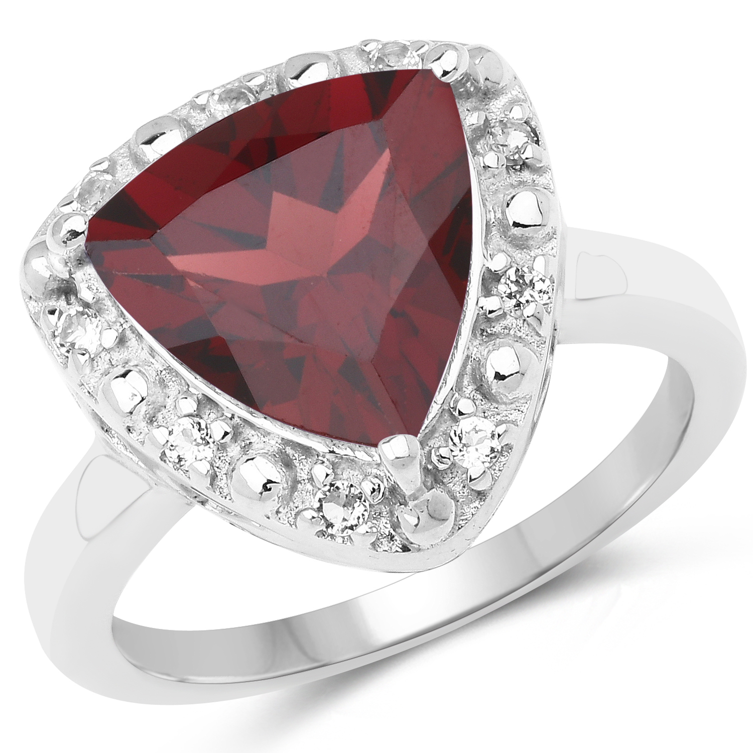 4.65 Carat Genuine Garnet and White Topaz .925 Sterling Silver Ring