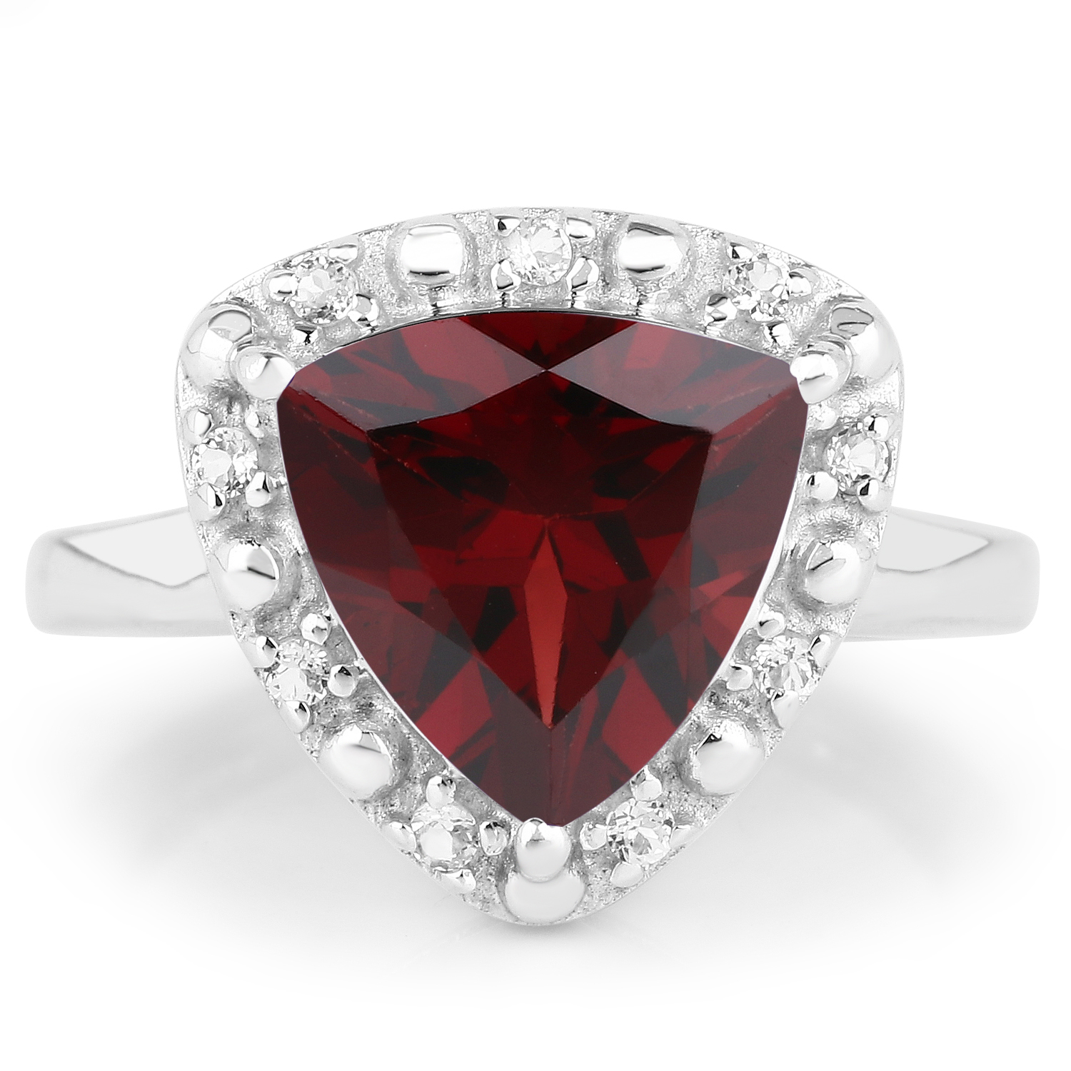 4.65 Carat Genuine Garnet and White Topaz .925 Sterling Silver Ring