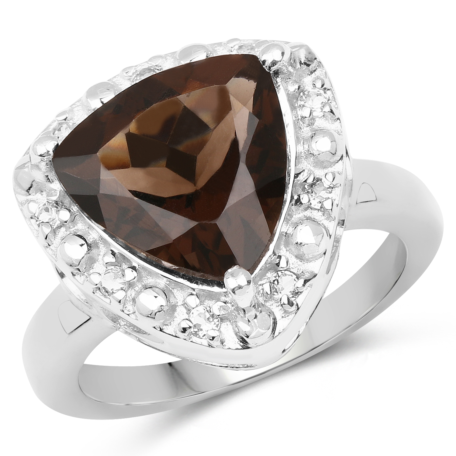 3.98 Carat Genuine Smoky Quartz and White Topaz .925 Sterling Silver Ring