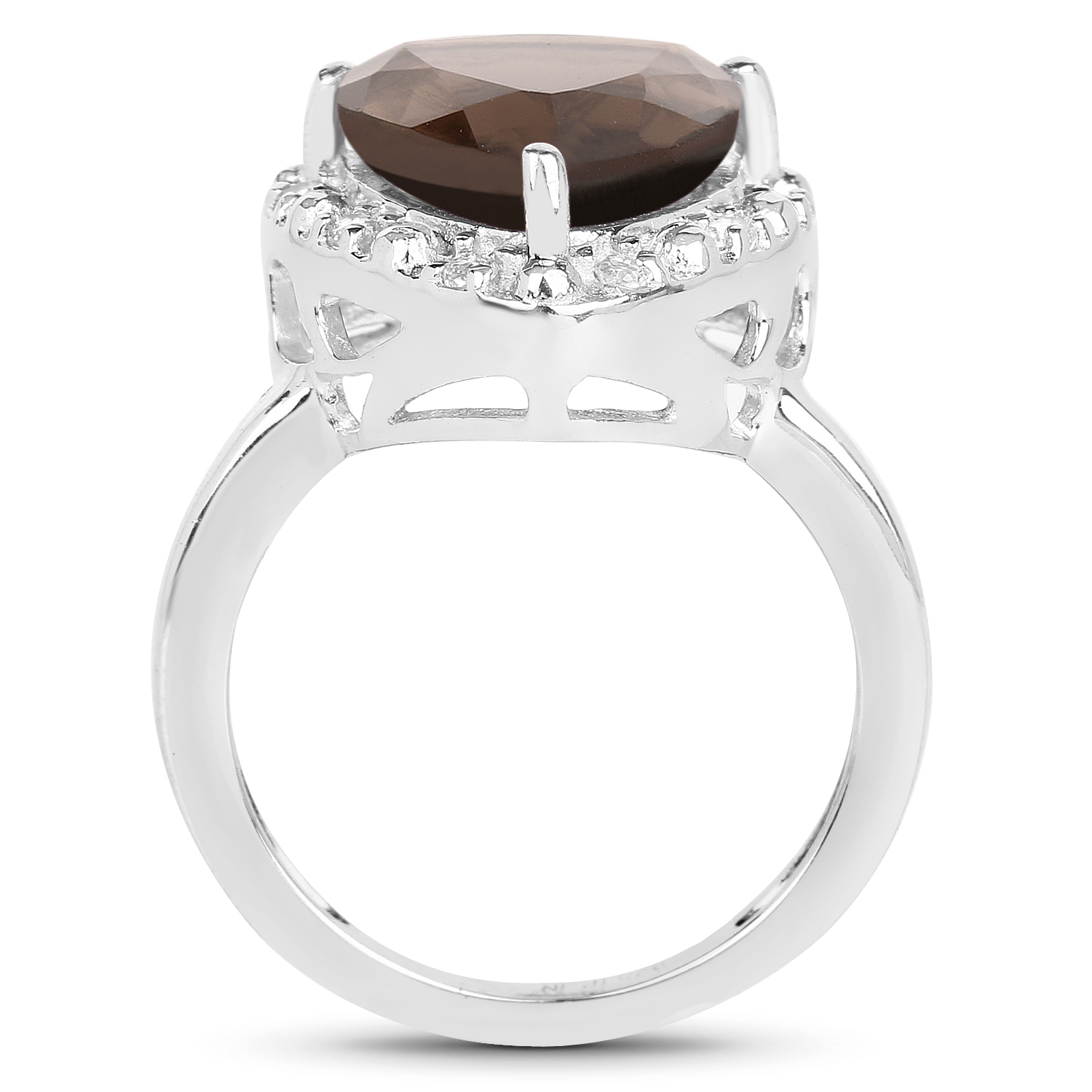 3.98 Carat Genuine Smoky Quartz and White Topaz .925 Sterling Silver Ring