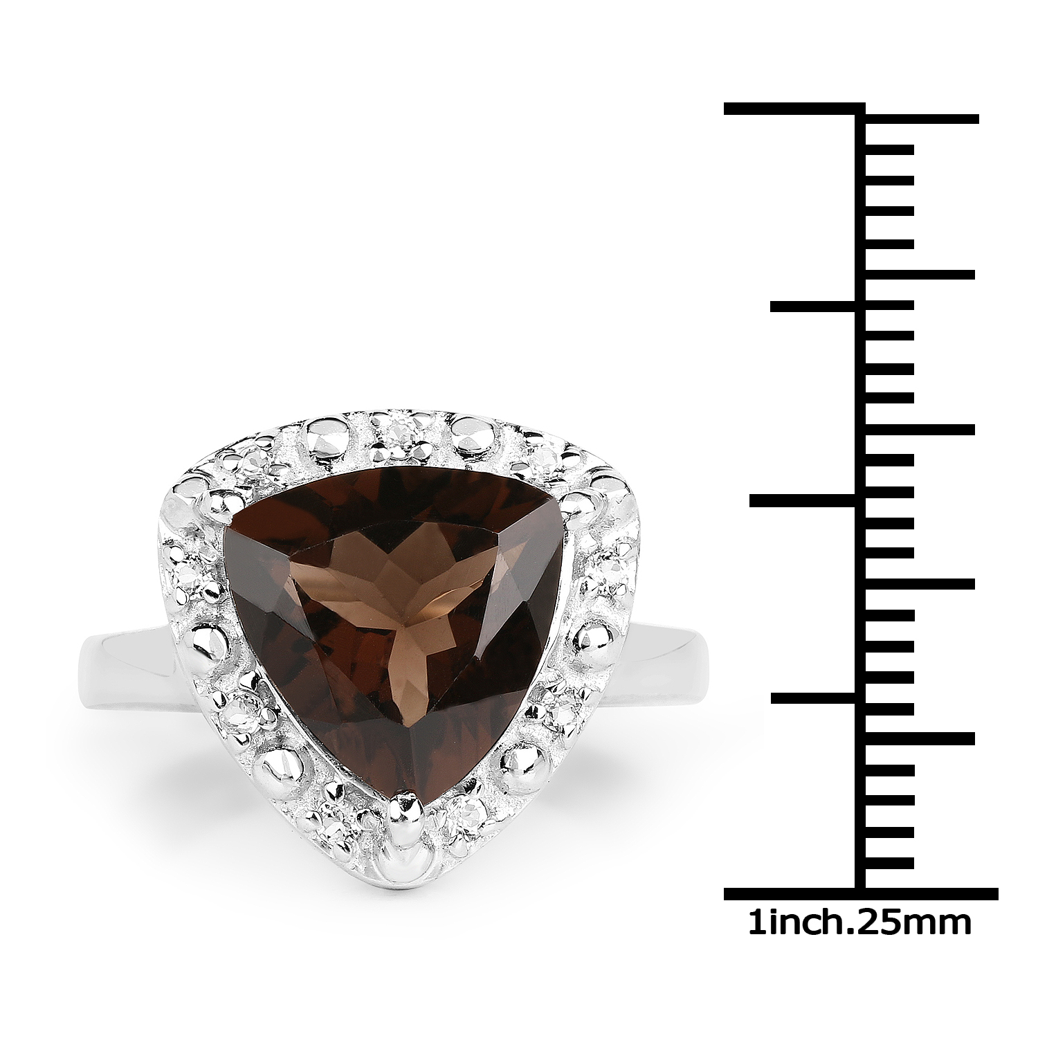 3.98 Carat Genuine Smoky Quartz and White Topaz .925 Sterling Silver Ring