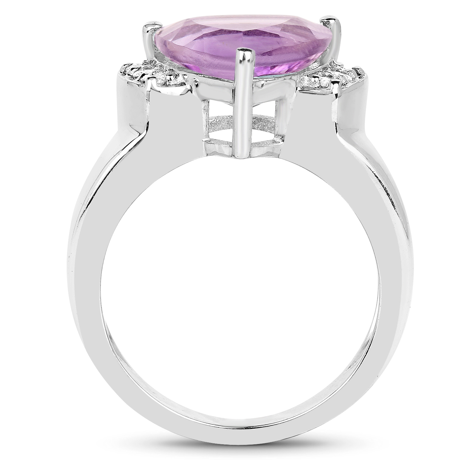 3.97 Carat Genuine Amethyst and White Topaz .925 Sterling Silver Ring