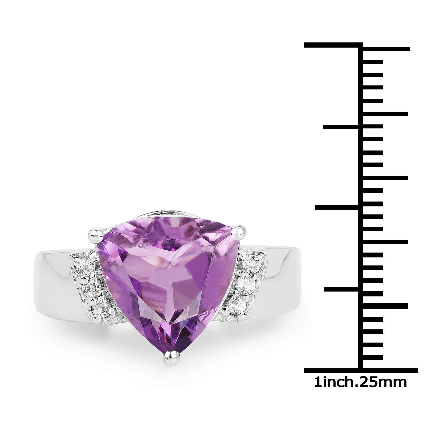 3.97 Carat Genuine Amethyst and White Topaz .925 Sterling Silver Ring