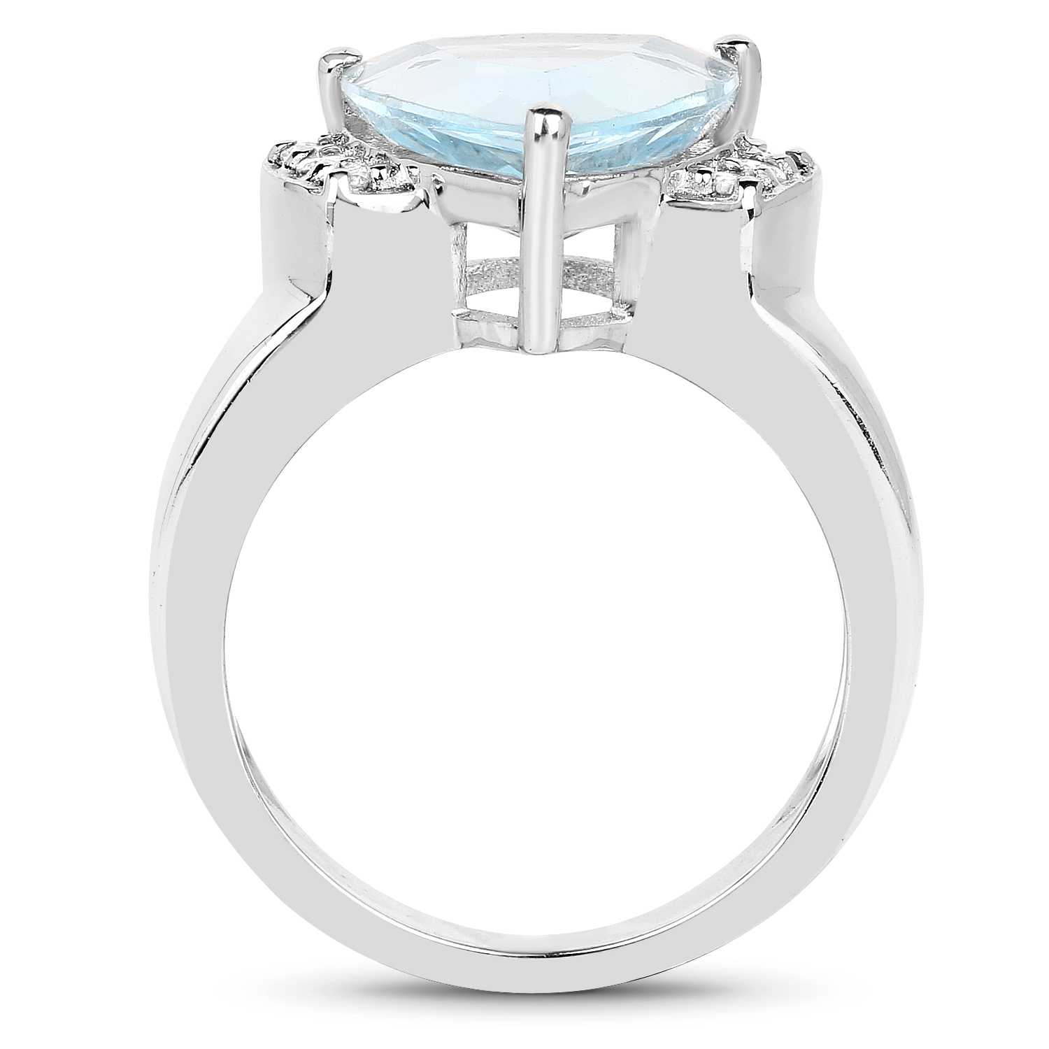 5.17 Carat Genuine Blue Topaz and White Topaz .925 Sterling Silver Ring