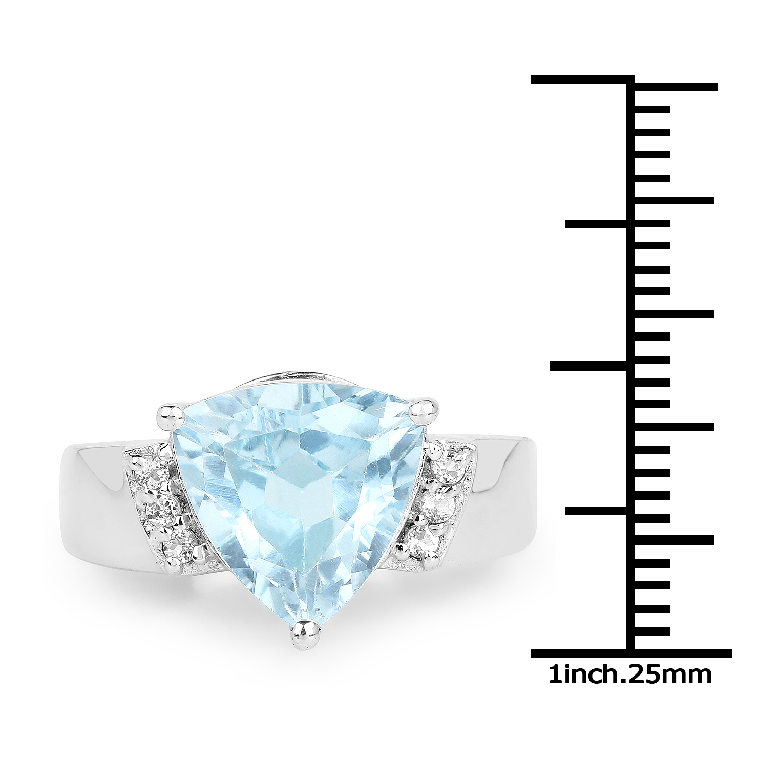 5.17 Carat Genuine Blue Topaz and White Topaz .925 Sterling Silver Ring