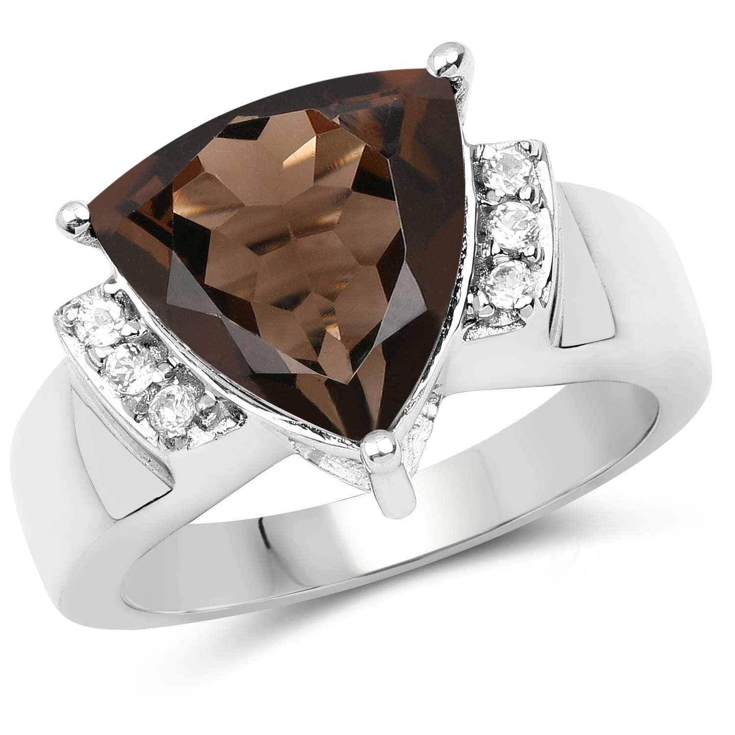 3.90 Carat Genuine Smoky Quartz and White Topaz .925 Sterling Silver Ring