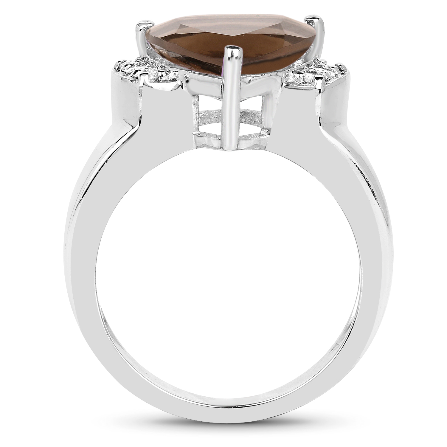 3.90 Carat Genuine Smoky Quartz and White Topaz .925 Sterling Silver Ring