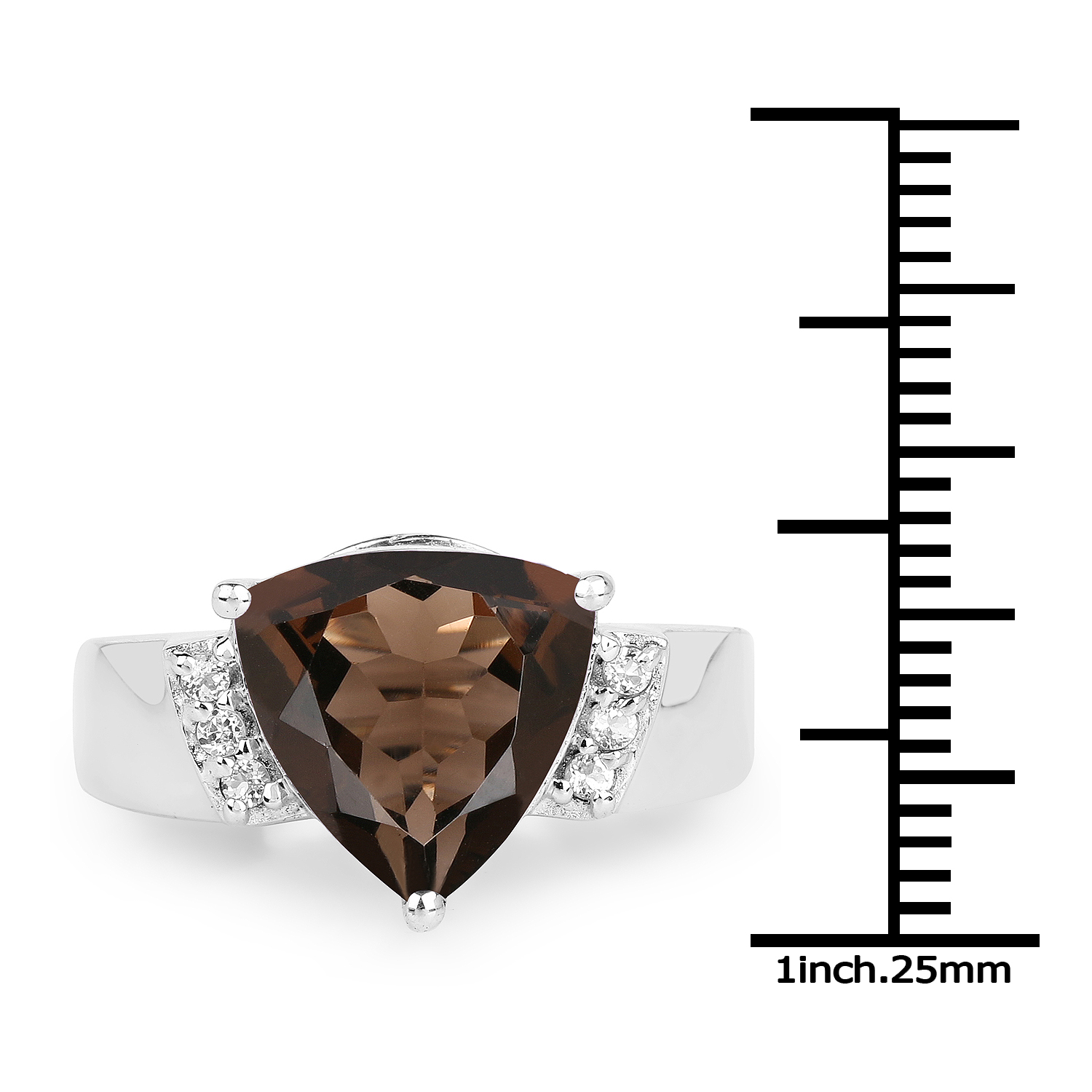 3.90 Carat Genuine Smoky Quartz and White Topaz .925 Sterling Silver Ring