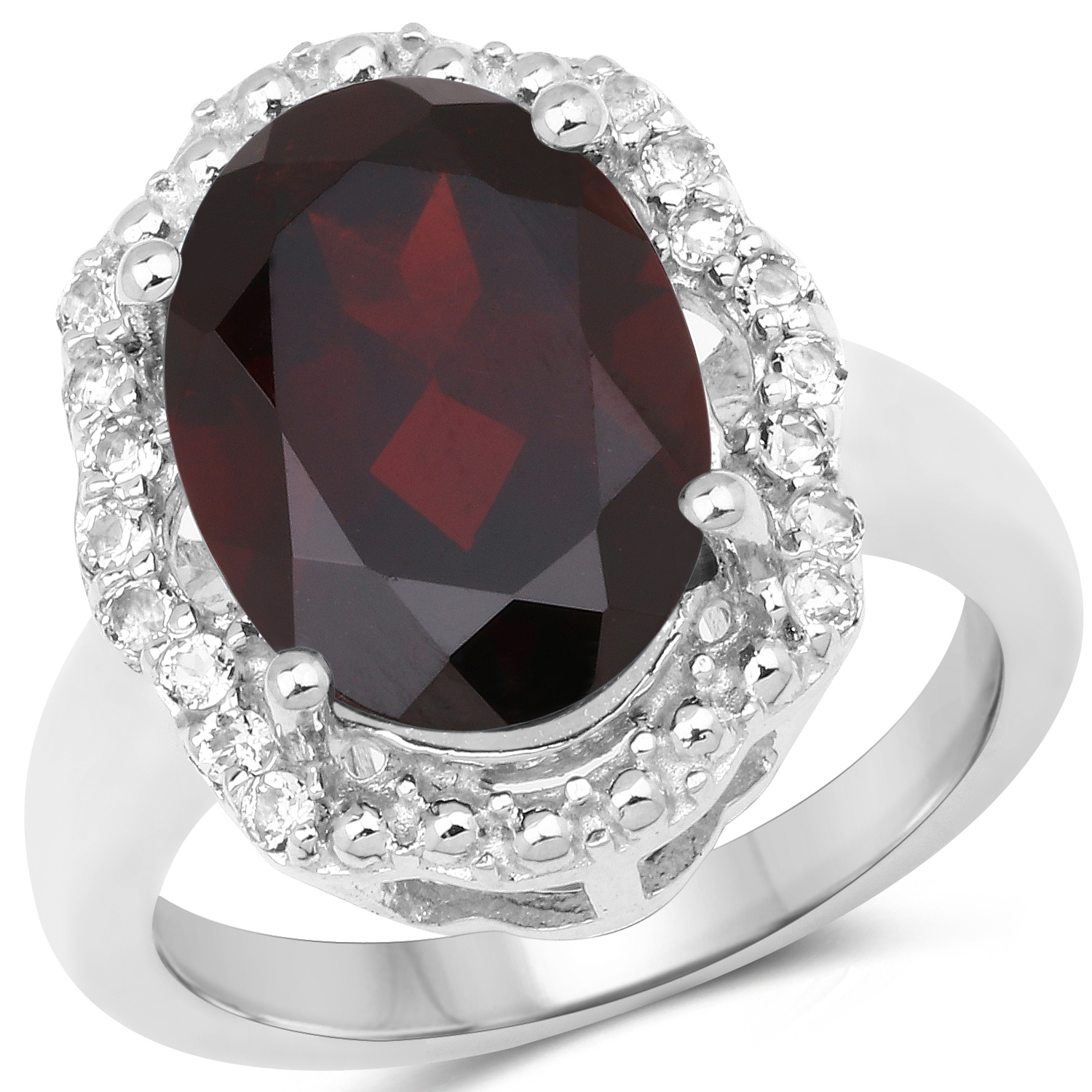 8.94 Carat Genuine Garnet and White Topaz .925 Sterling Silver Ring