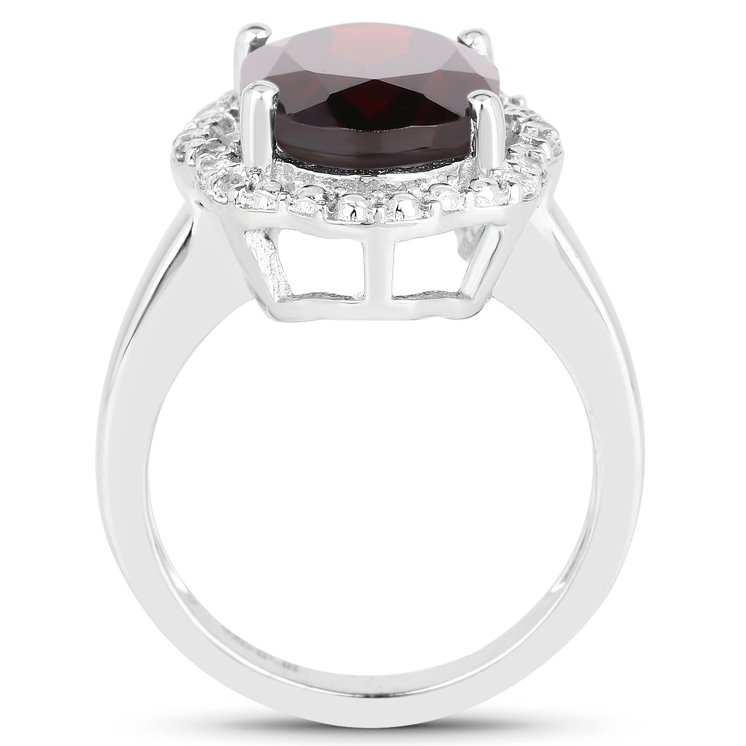 8.94 Carat Genuine Garnet and White Topaz .925 Sterling Silver Ring