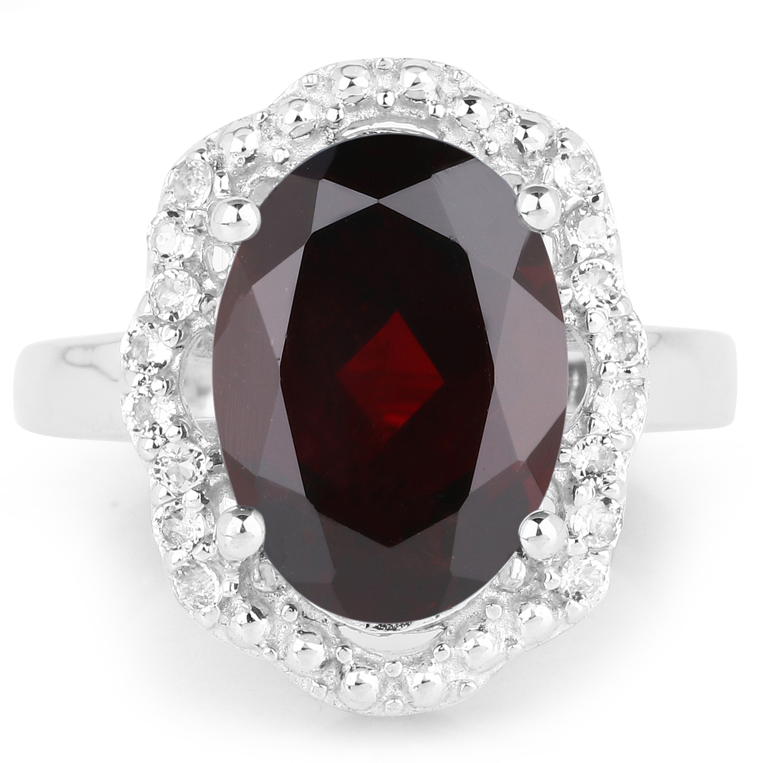 8.94 Carat Genuine Garnet and White Topaz .925 Sterling Silver Ring