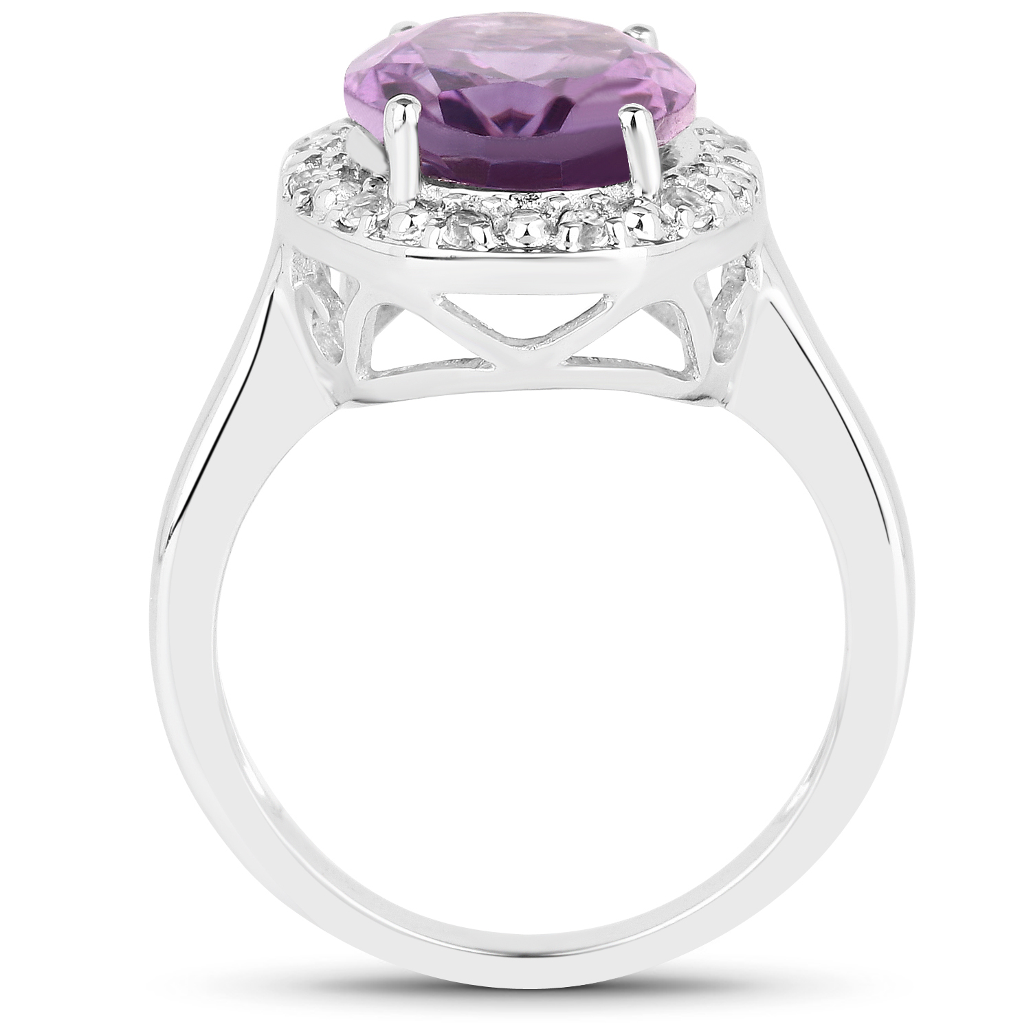 4.76 Carat Genuine Amethyst and White Topaz .925 Sterling Silver Ring
