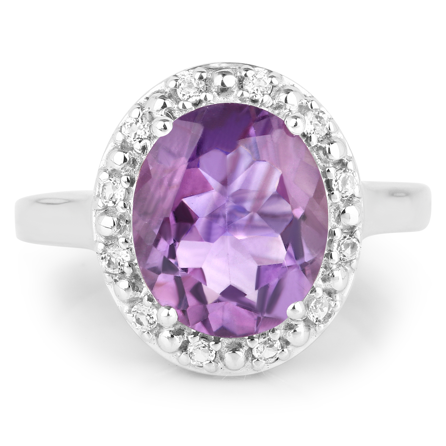 4.76 Carat Genuine Amethyst and White Topaz .925 Sterling Silver Ring
