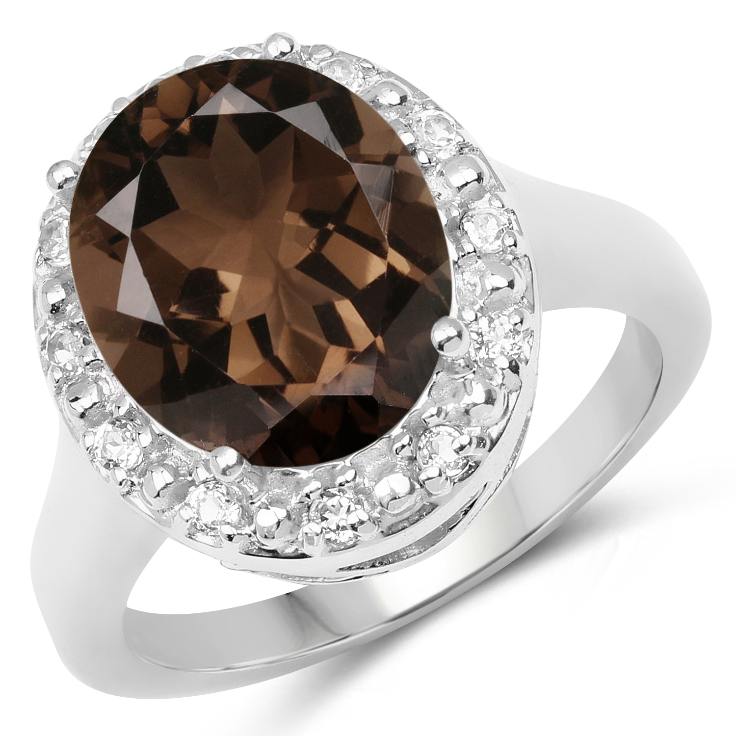 4.72 Carat Genuine Smoky Quartz and White Topaz .925 Sterling Silver Ring