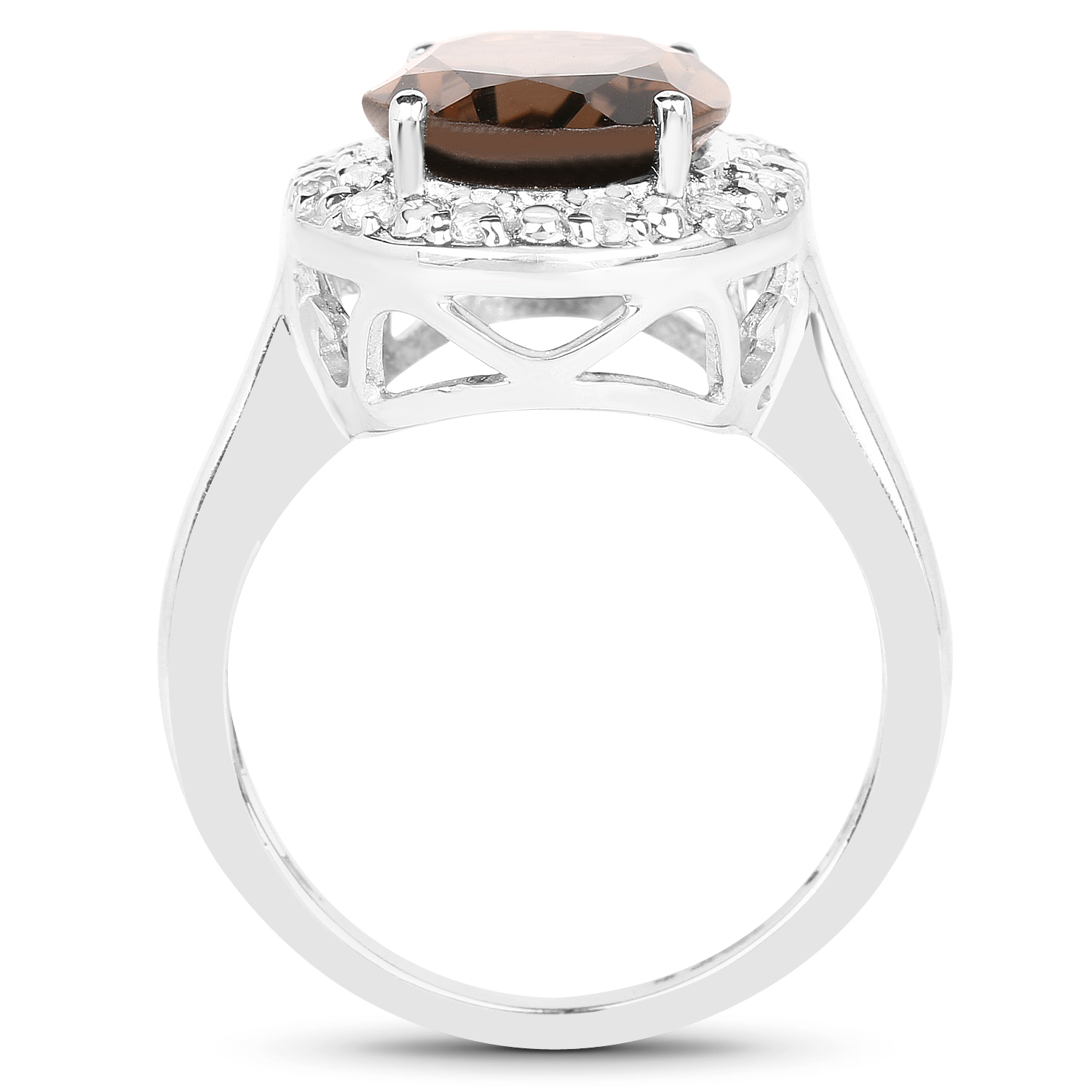 4.72 Carat Genuine Smoky Quartz and White Topaz .925 Sterling Silver Ring