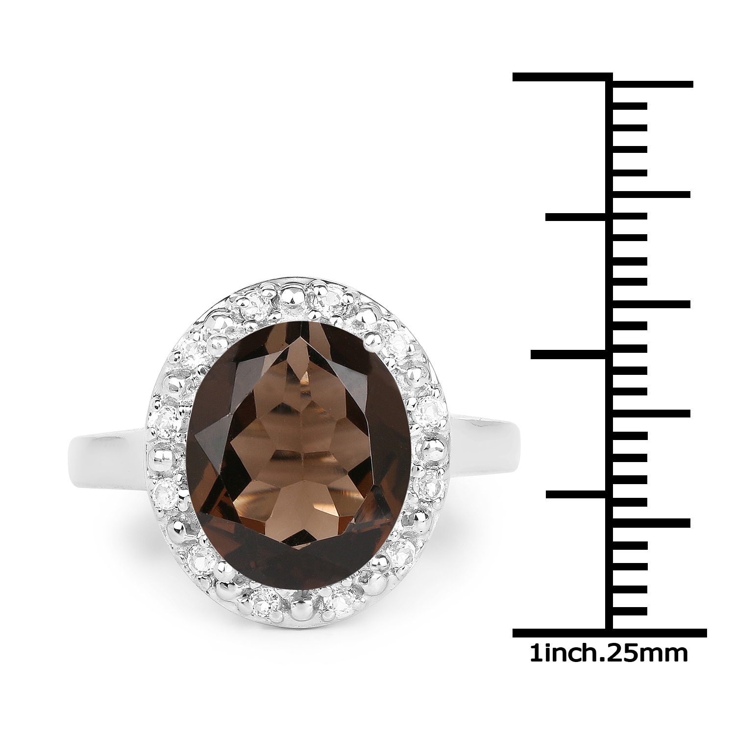 4.72 Carat Genuine Smoky Quartz and White Topaz .925 Sterling Silver Ring