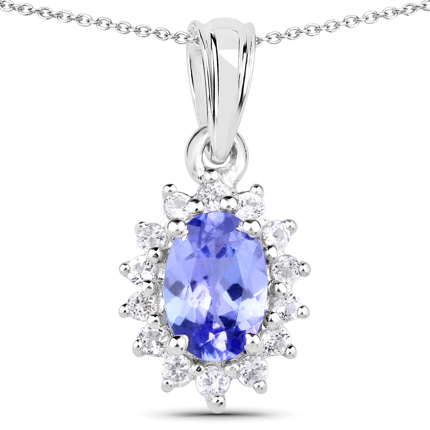 1.04 Carat Genuine Tanzanite and White Topaz .925 Sterling Silver Pendant