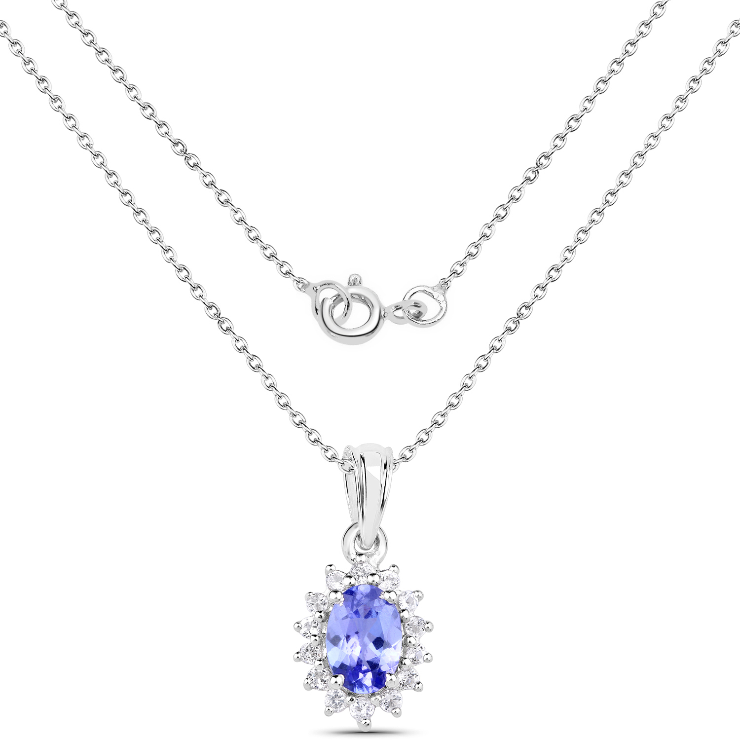 1.04 Carat Genuine Tanzanite and White Topaz .925 Sterling Silver Pendant