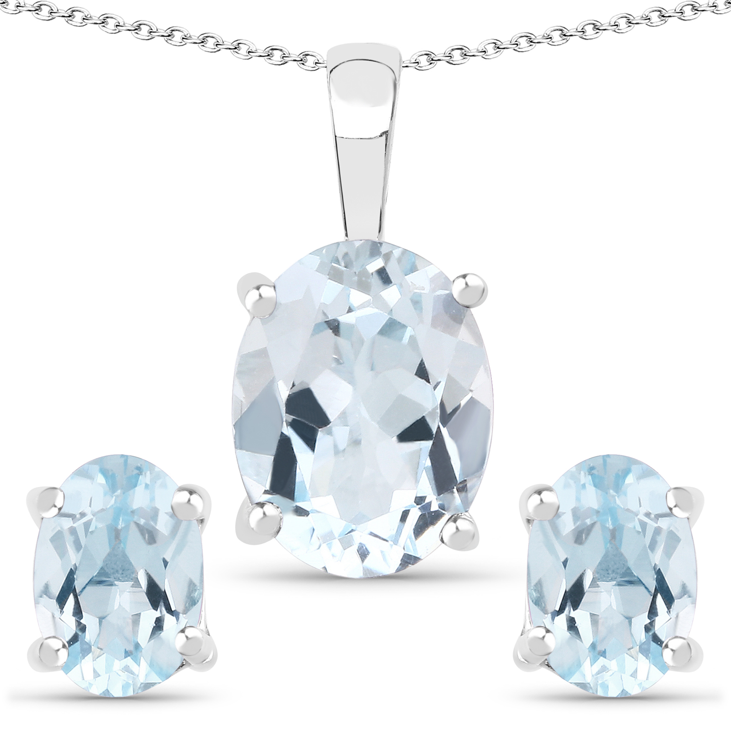 4.50 Carat Genuine Blue Topaz .925 Sterling Silver Jewelry Set