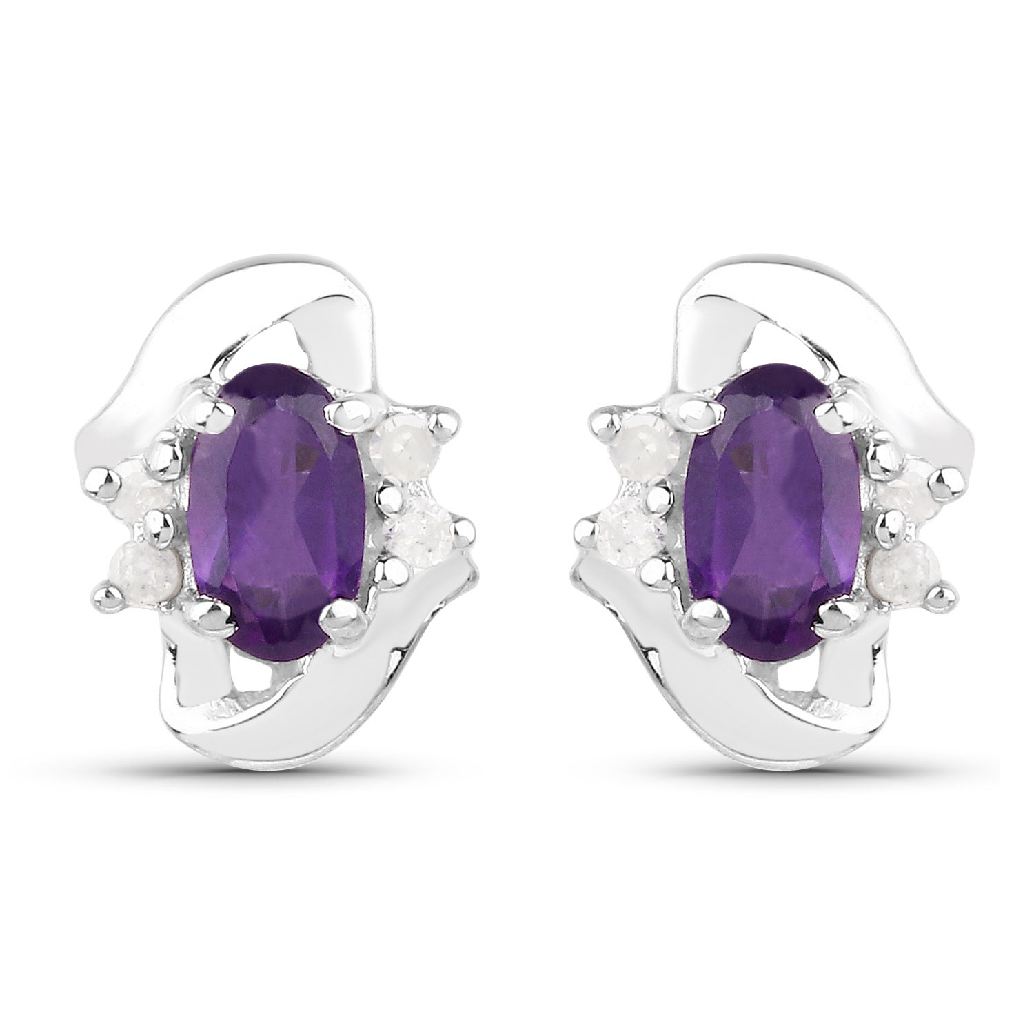 0.63 Carat Genuine Amethyst and White Diamond .925 Sterling Silver Earrings