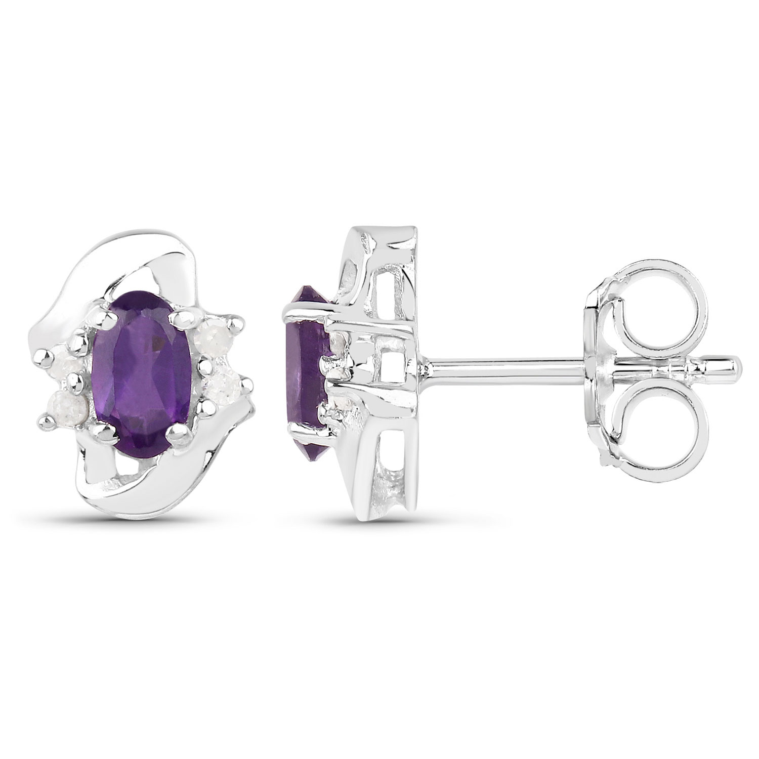 0.63 Carat Genuine Amethyst and White Diamond .925 Sterling Silver Earrings