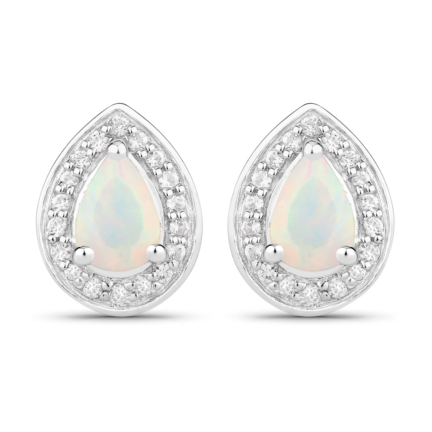 0.71 Carat Genuine Ethiopian Opal and Created White Sapphire .925 Sterling Silver Earrings