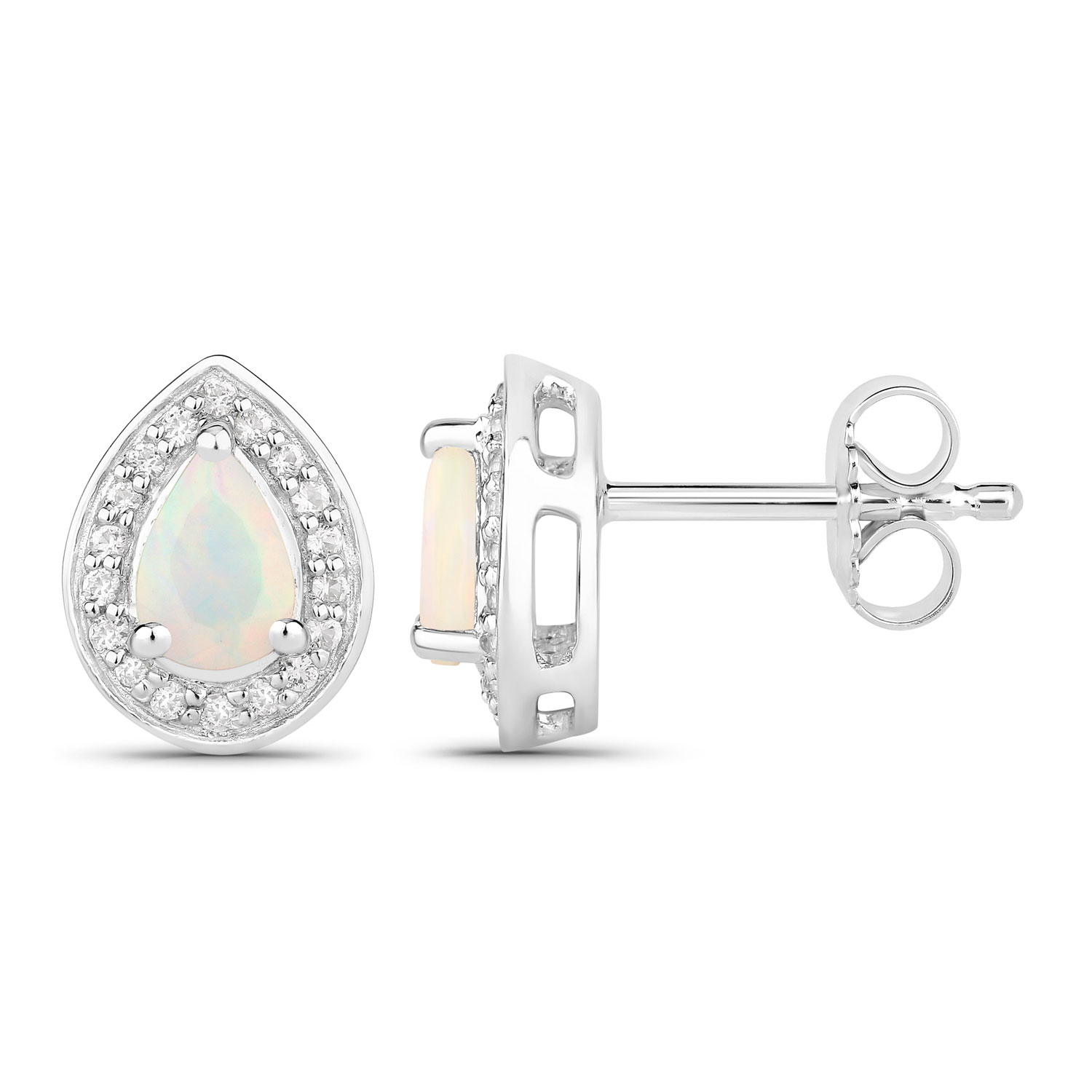 0.71 Carat Genuine Ethiopian Opal and Created White Sapphire .925 Sterling Silver Earrings