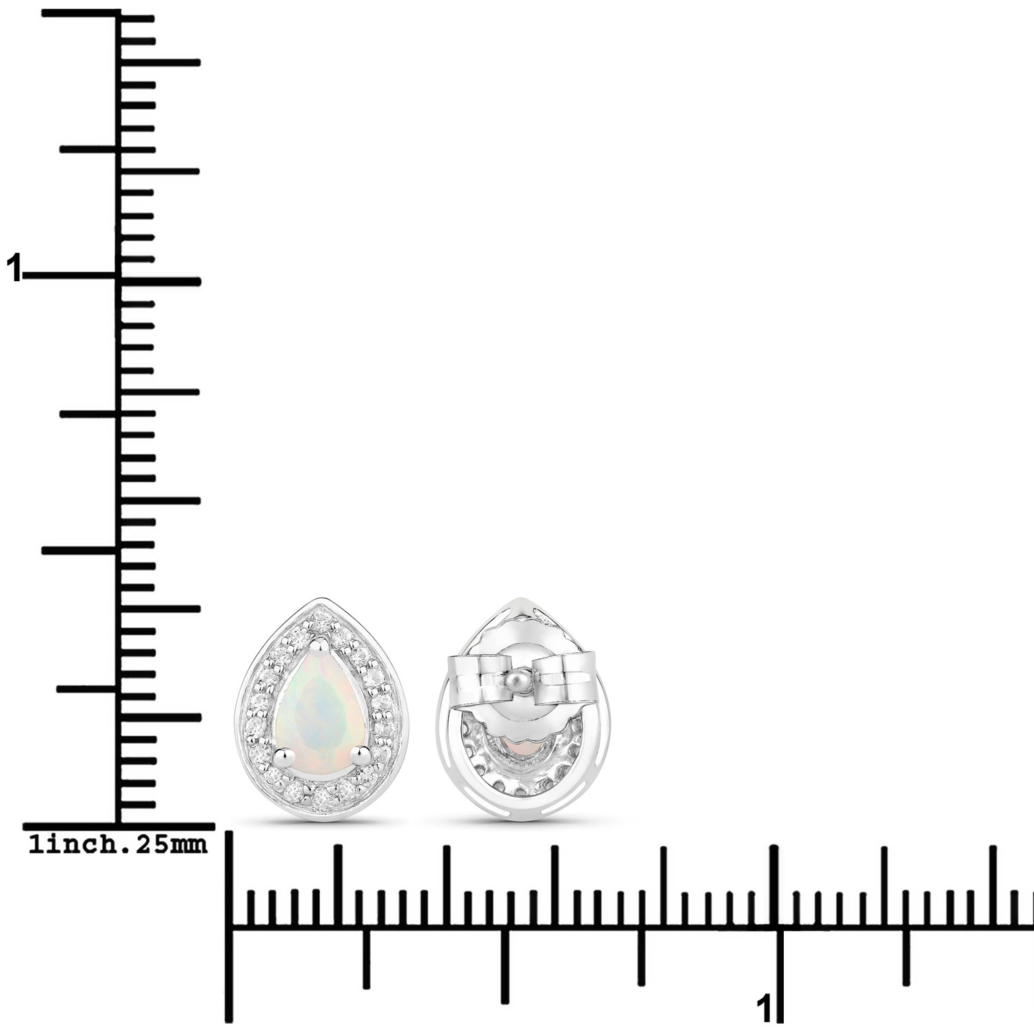 0.71 Carat Genuine Ethiopian Opal and Created White Sapphire .925 Sterling Silver Earrings