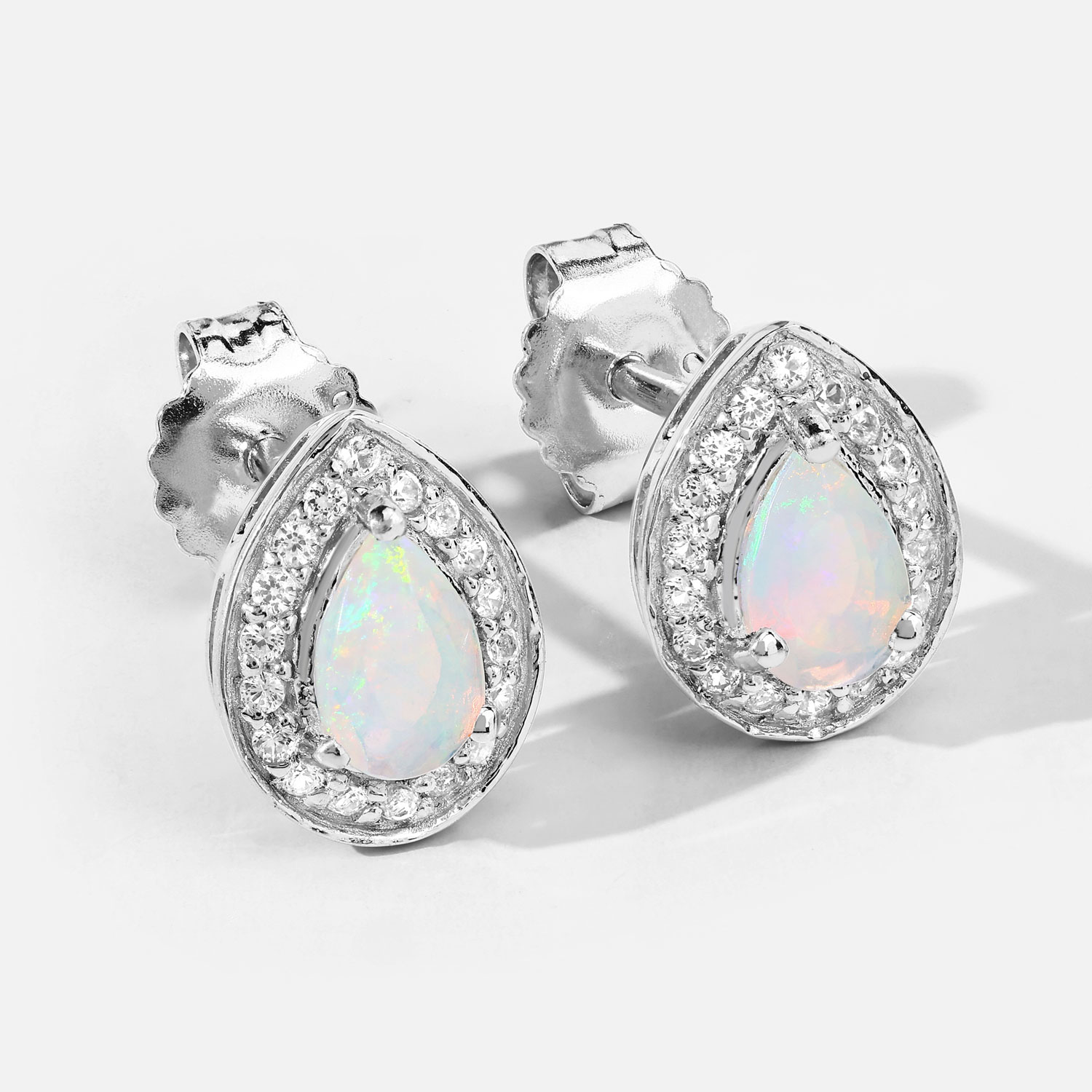 0.71 Carat Genuine Ethiopian Opal and Created White Sapphire .925 Sterling Silver Earrings
