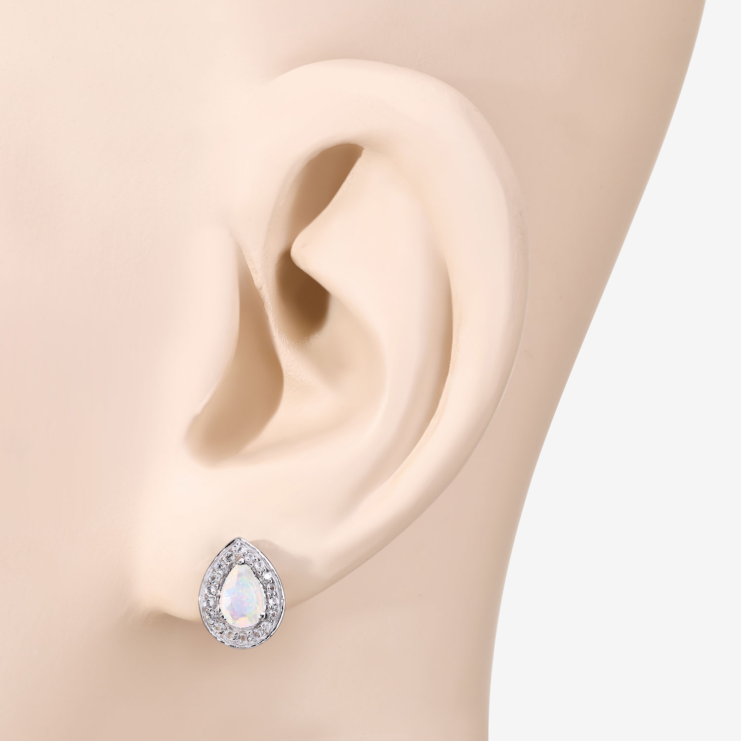 0.71 Carat Genuine Ethiopian Opal and Created White Sapphire .925 Sterling Silver Earrings